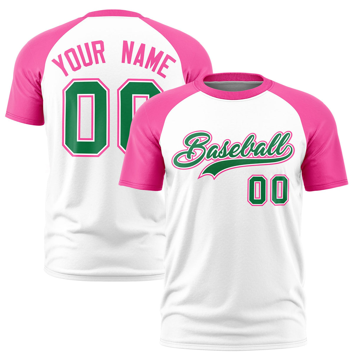 Custom White Pink Raglan Sleeves Performance T-Shirt