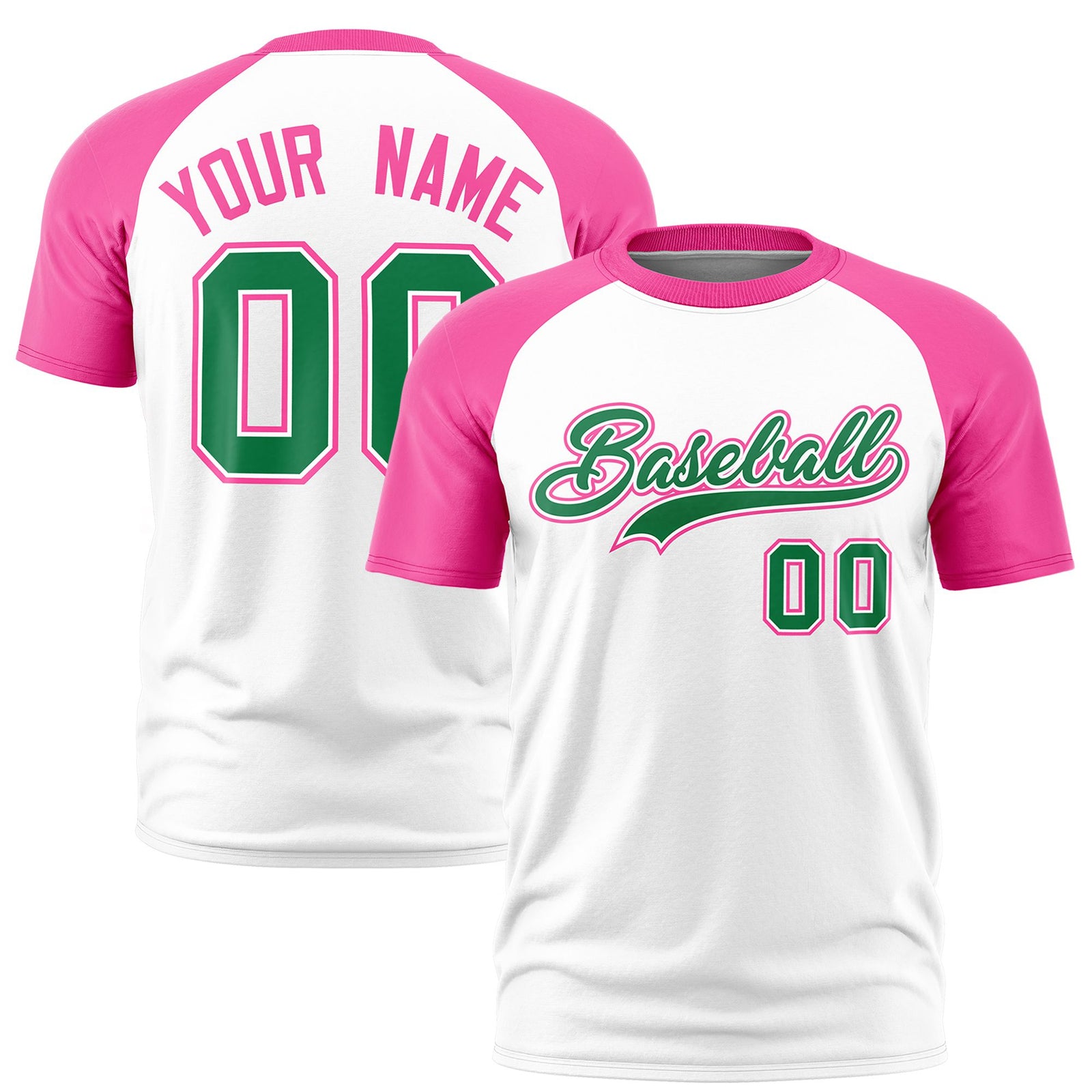 Custom White Pink Raglan Sleeves Performance T-Shirt
