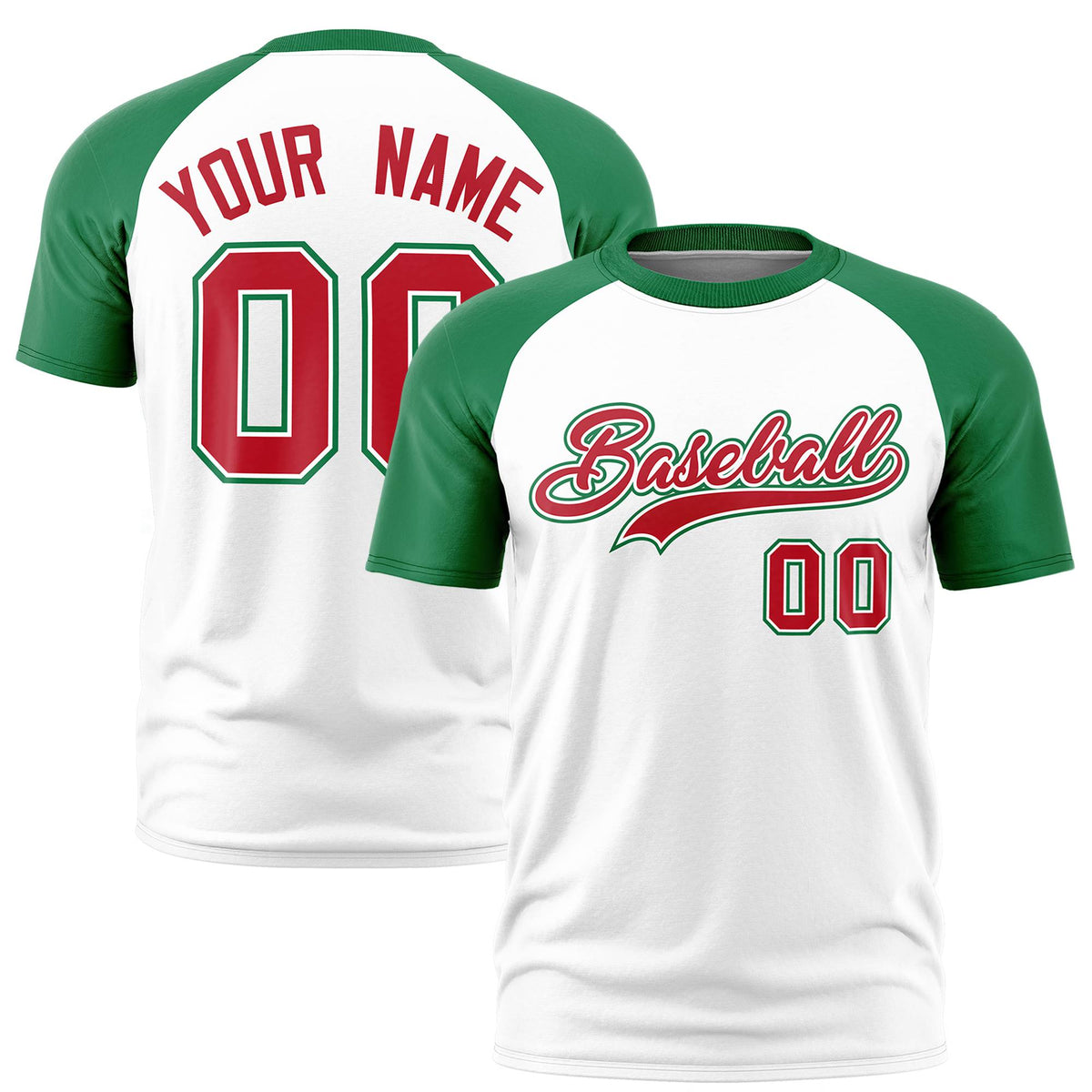 Custom White Kelly Green Raglan Sleeves Performance T-Shirt