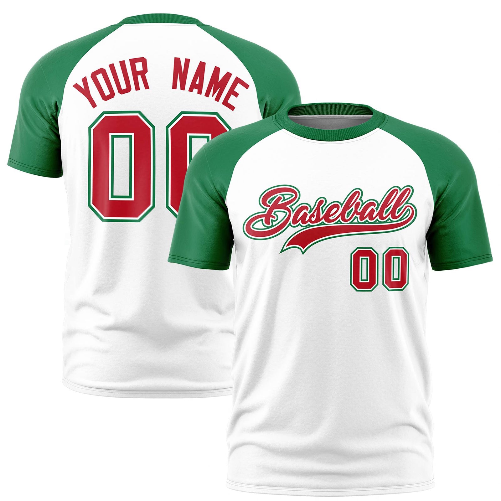 Custom White Kelly Green Raglan Sleeves Performance T-Shirt