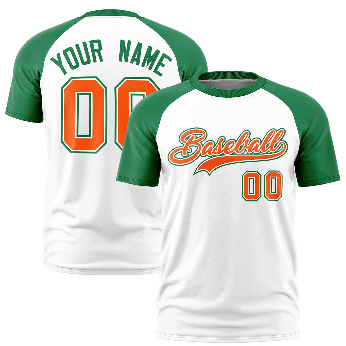 Custom White Kelly Green Raglan Sleeves Performance T-Shirt