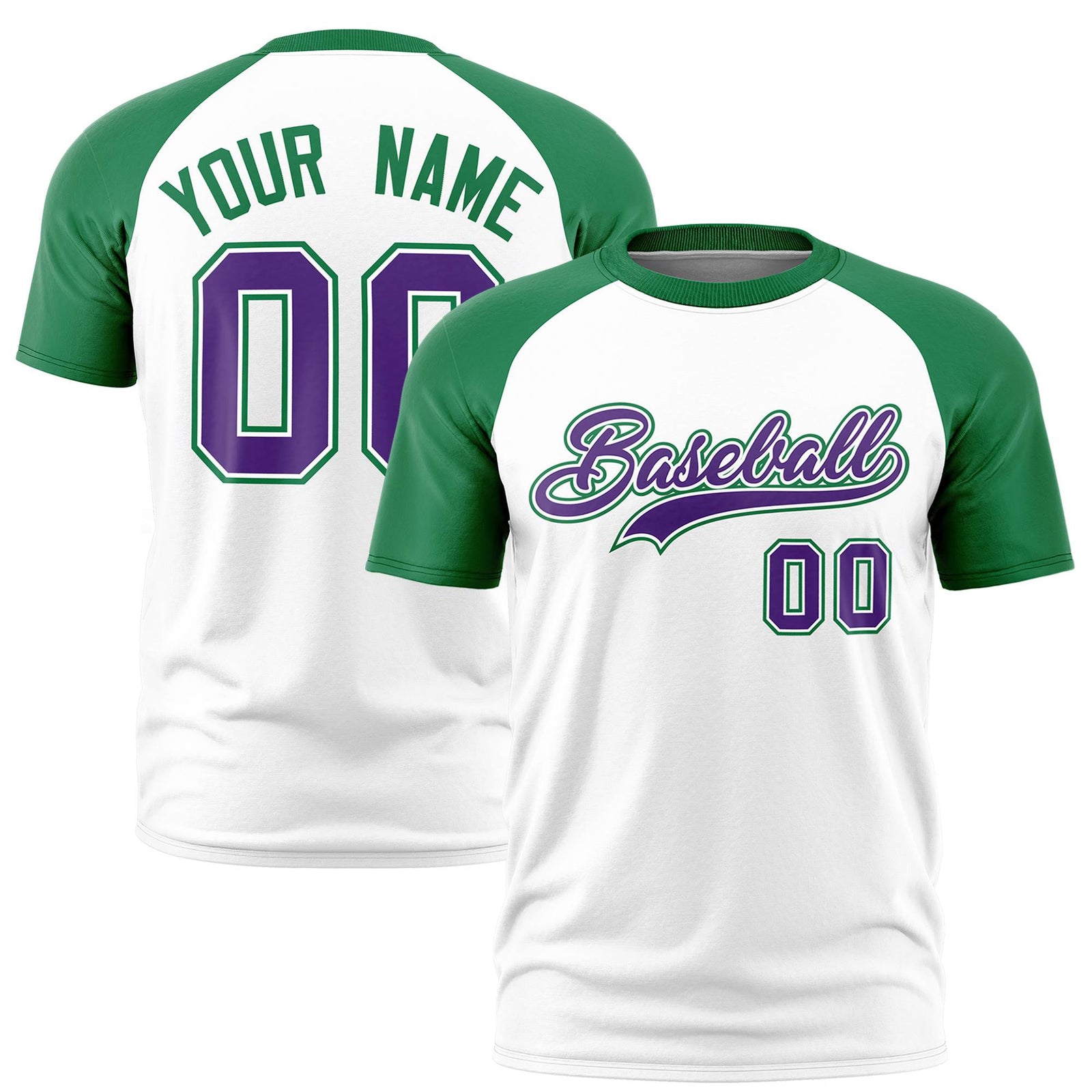 Custom White Kelly Green Raglan Sleeves Performance T-Shirt