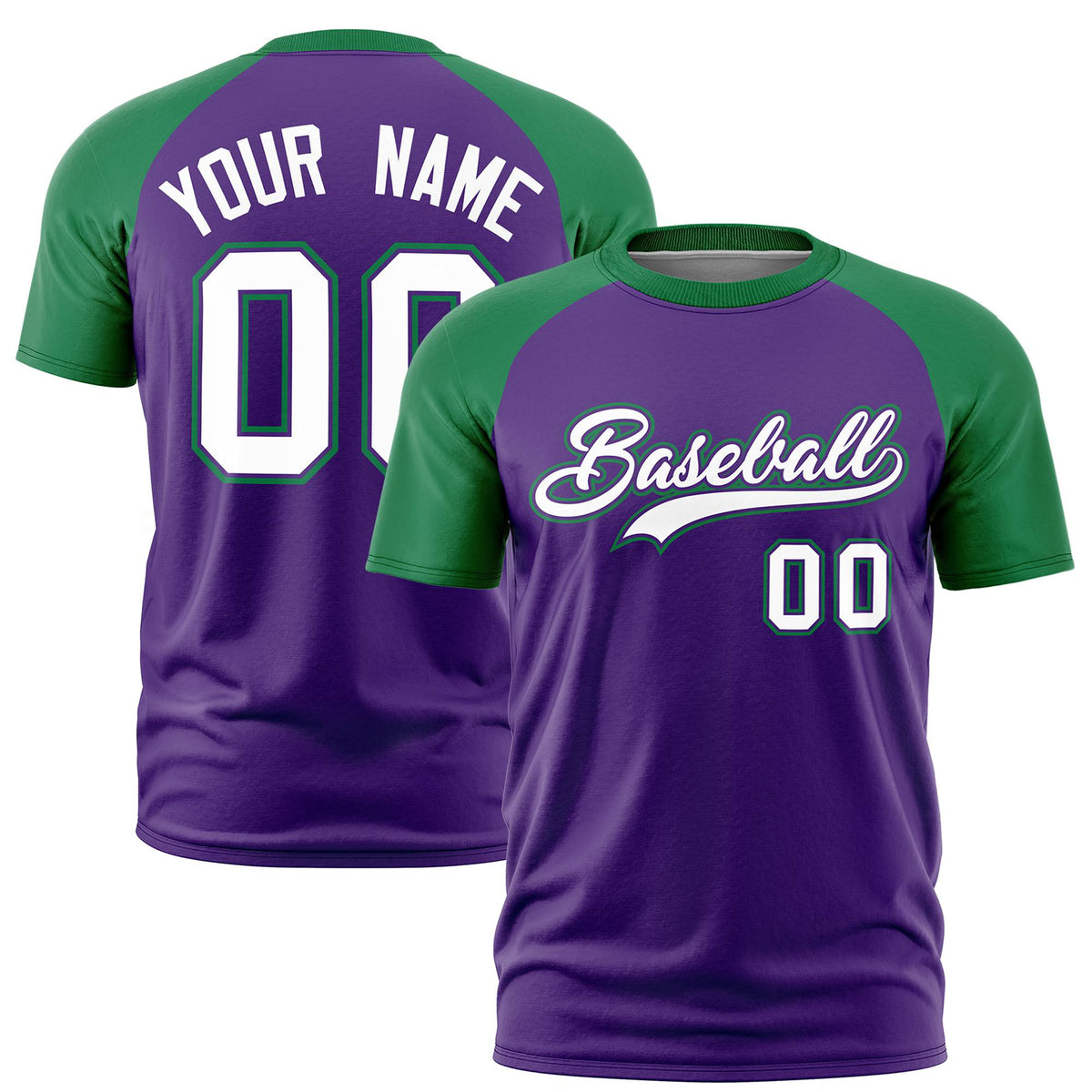 Custom Purple Kelly Green Raglan Sleeves Performance T-Shirt