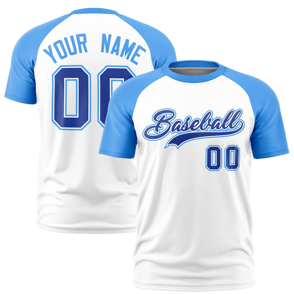 Custom White Powder Blue Raglan Sleeves Performance T-Shirt