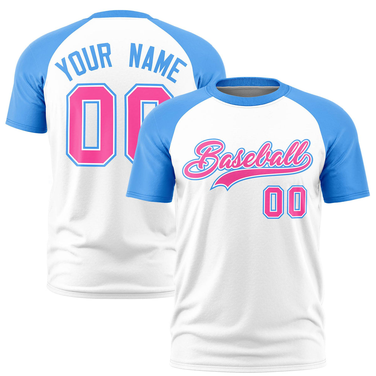 Custom White Powder Blue Raglan Sleeves Performance T-Shirt