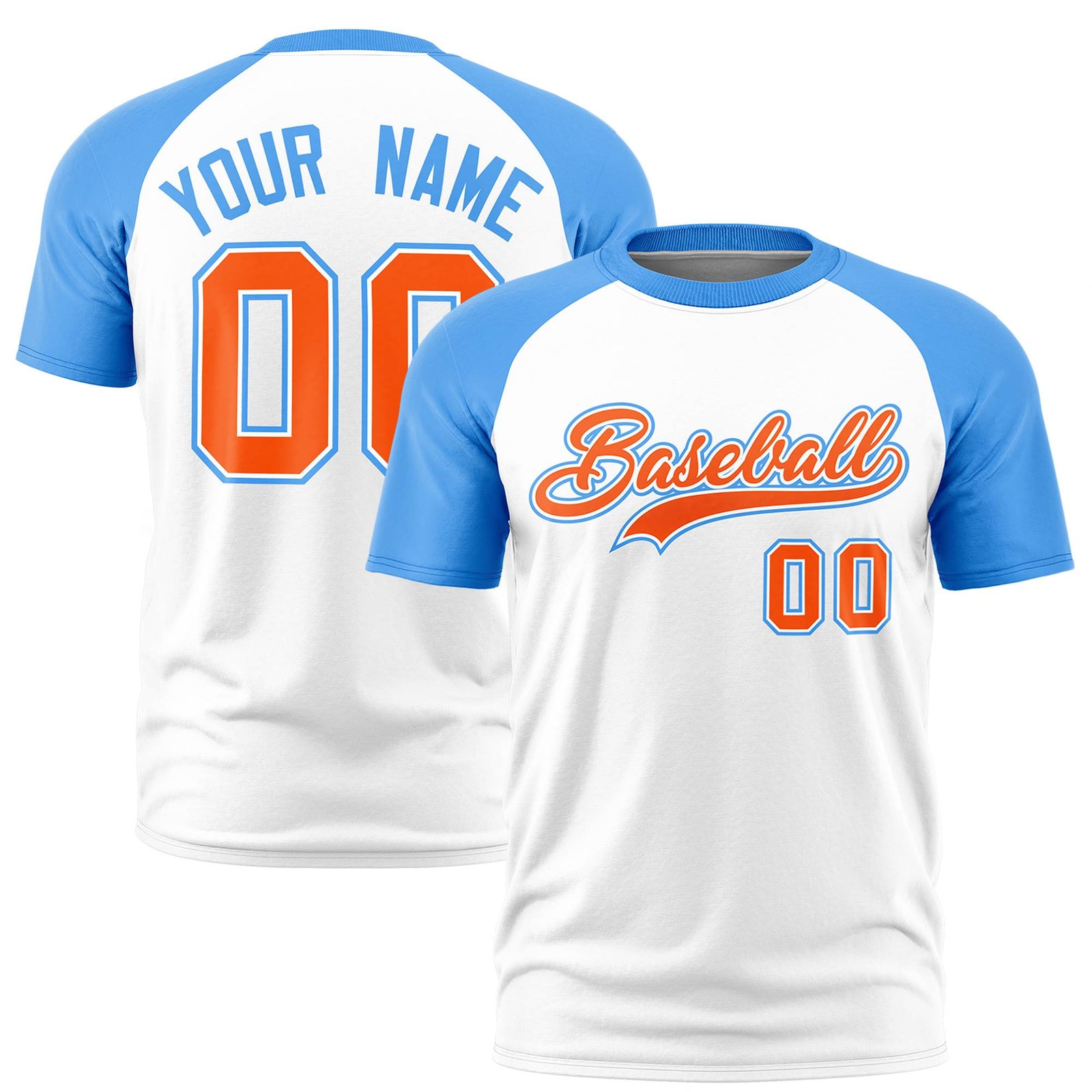 Custom White Powder Blue Raglan Sleeves Performance T-Shirt