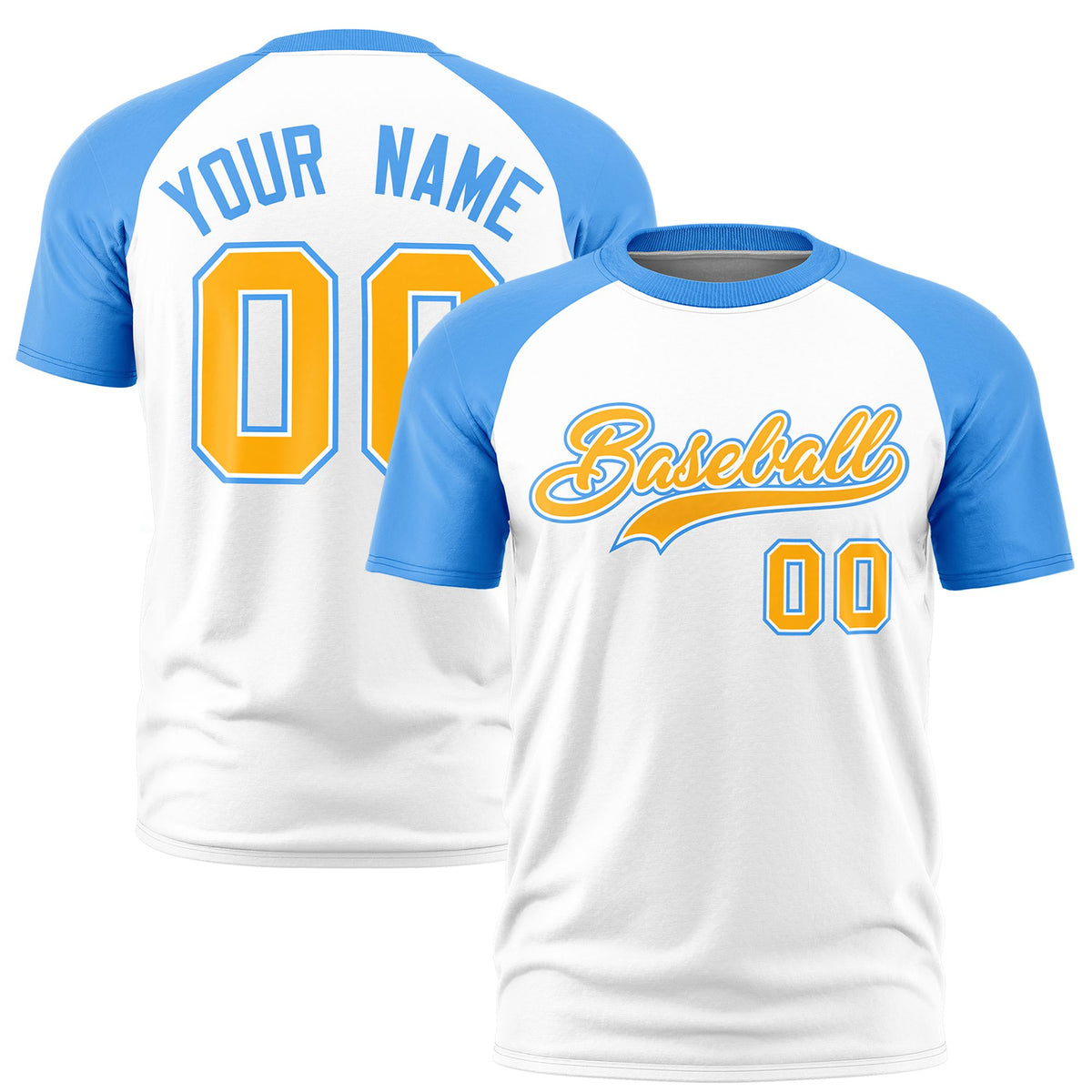 Custom White Powder Blue Raglan Sleeves Performance T-Shirt