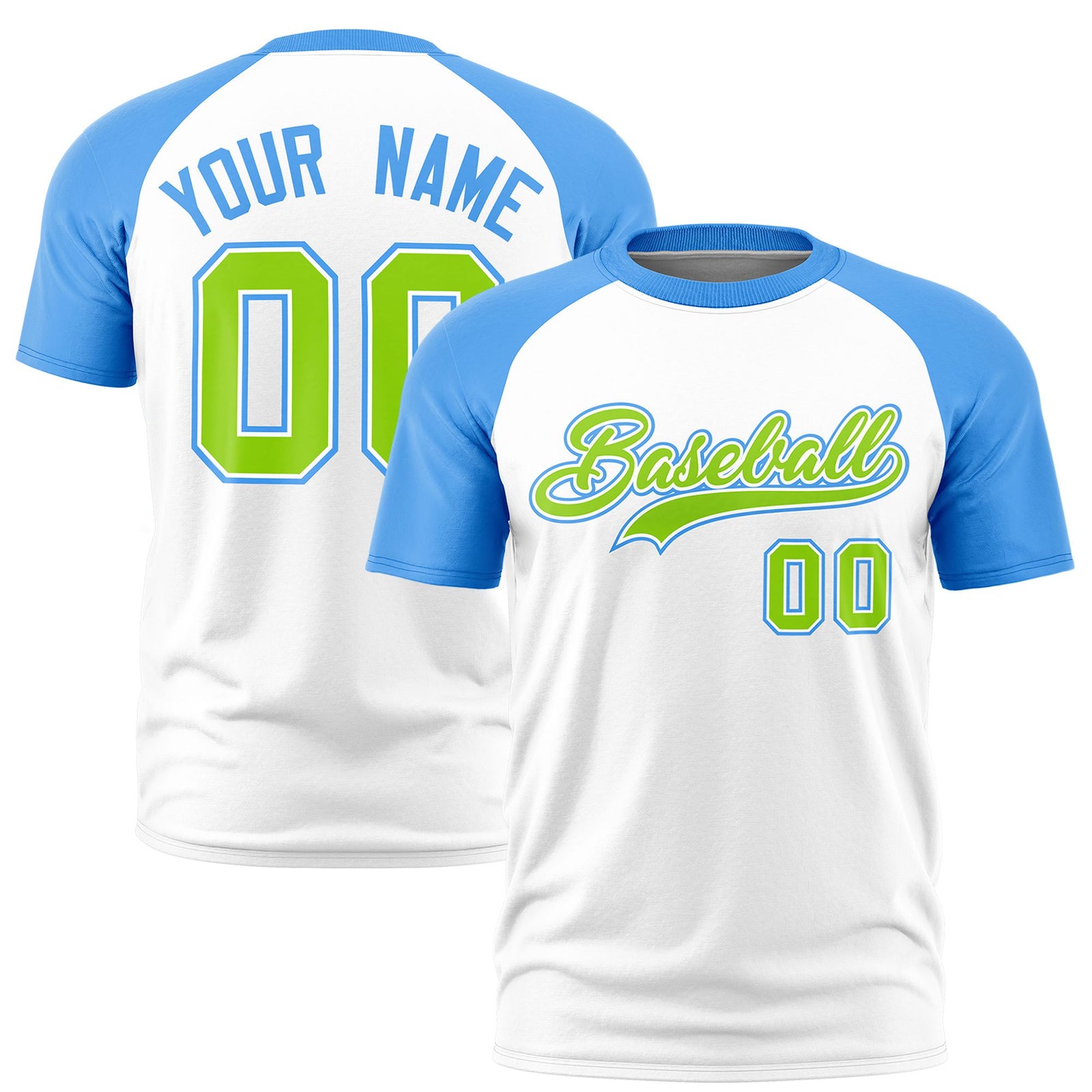 Custom White Powder Blue Raglan Sleeves Performance T-Shirt