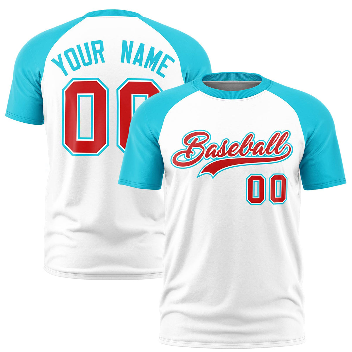 Custom White Sky Blue Raglan Sleeves Performance T-Shirt