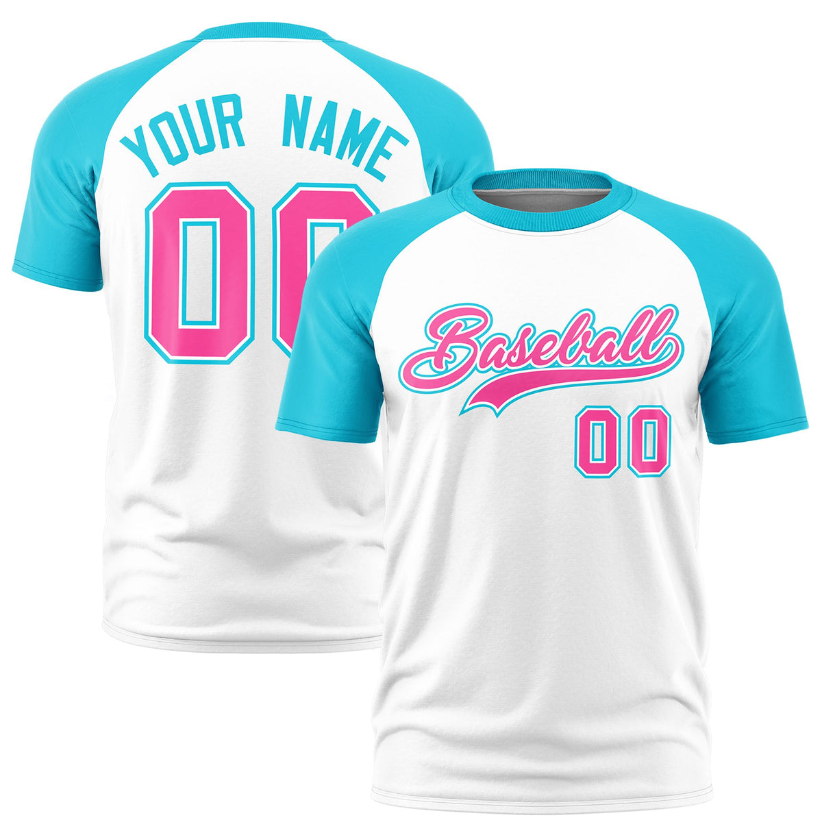 Custom White Sky Blue Raglan Sleeves Performance T-Shirt