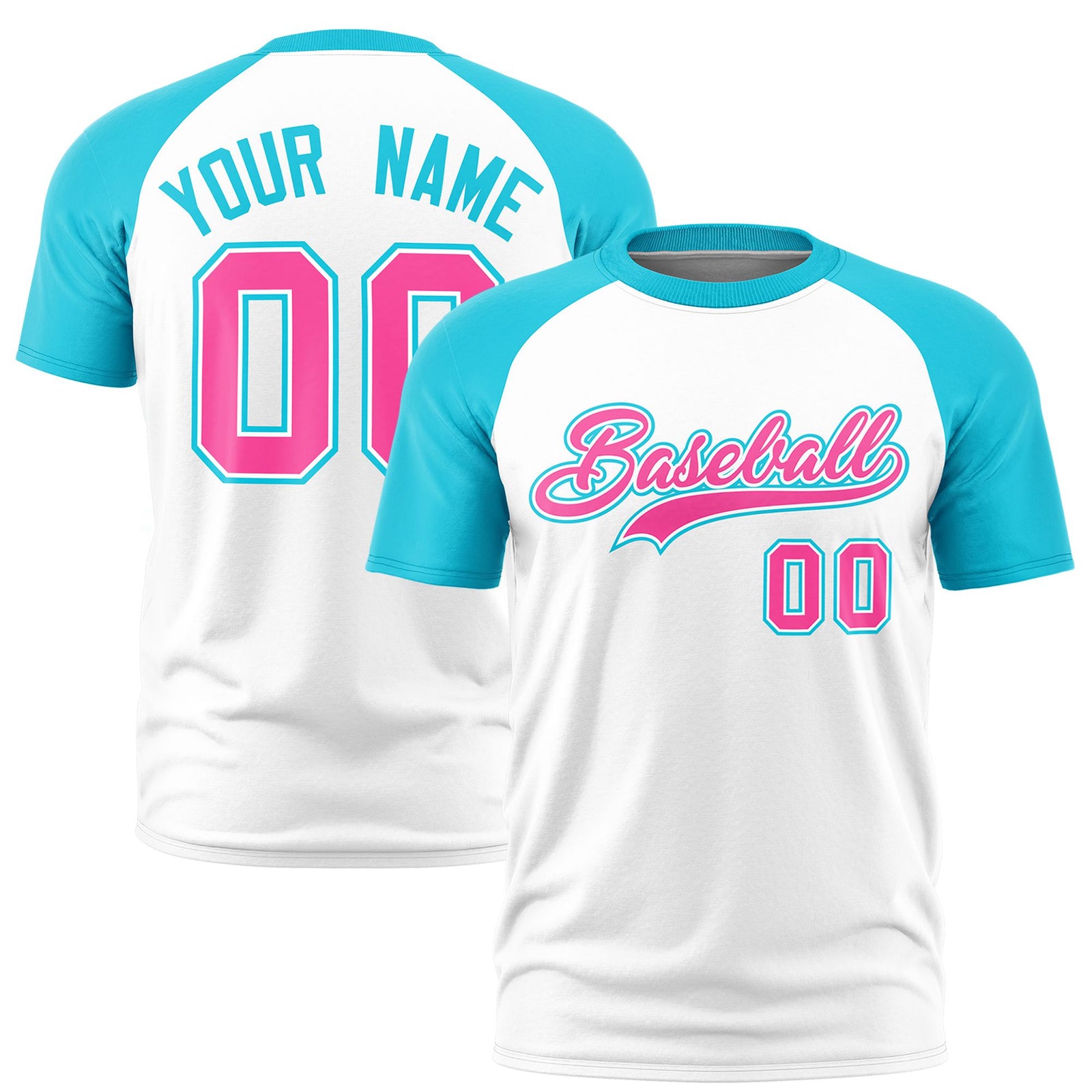 Custom White Sky Blue Raglan Sleeves Performance T-Shirt