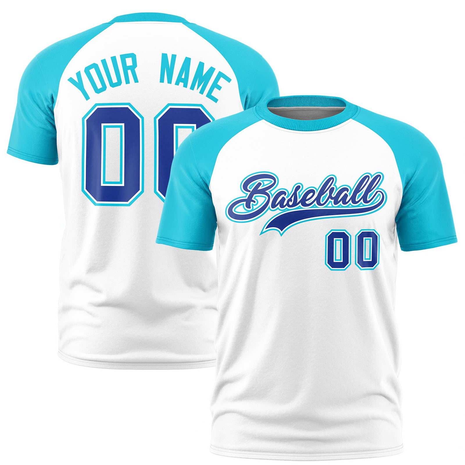 Custom White Sky Blue Raglan Sleeves Performance T-Shirt