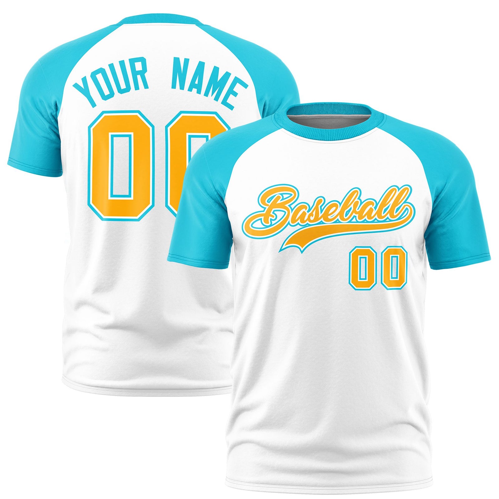 Custom White Sky Blue Raglan Sleeves Performance T-Shirt