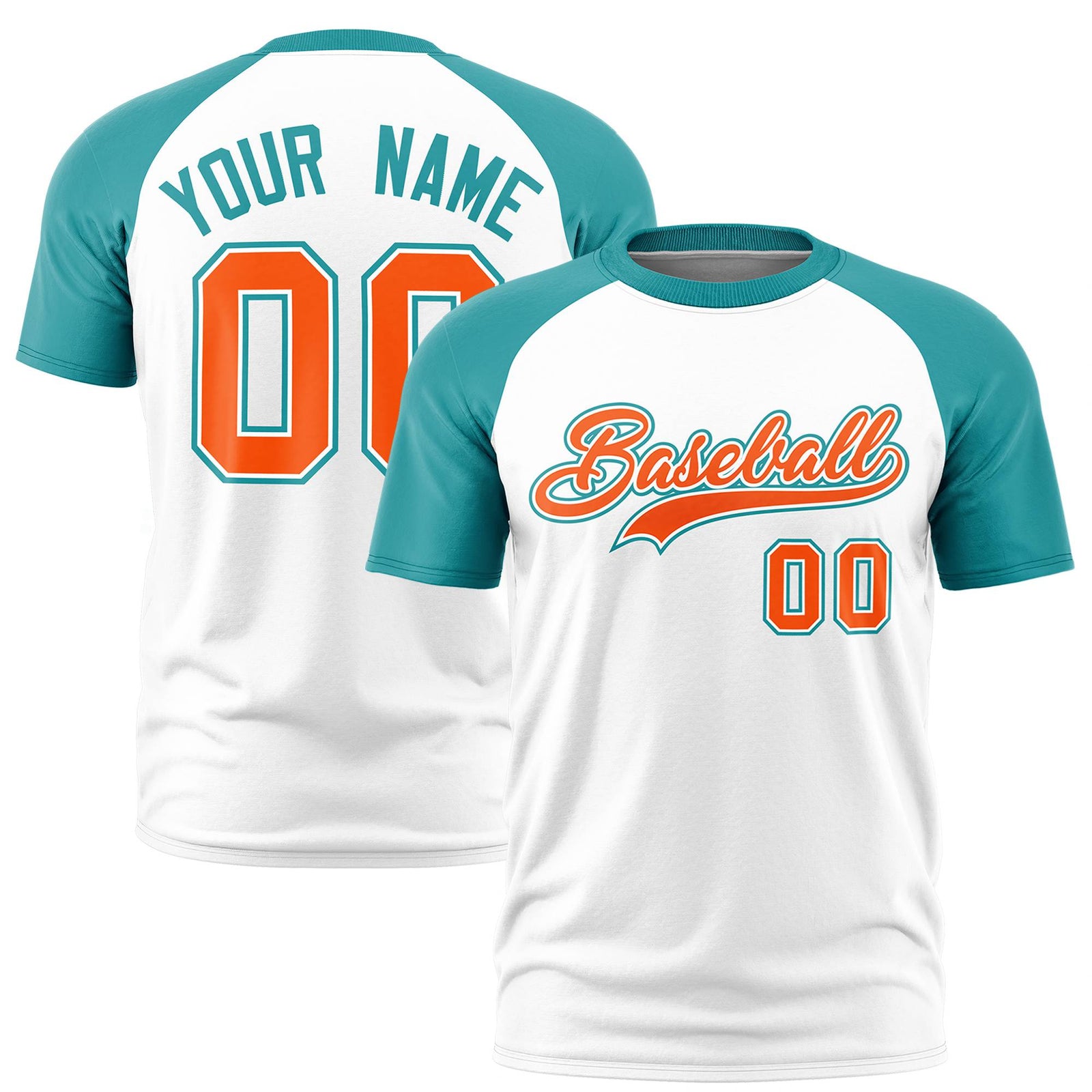 Custom White Aqua Raglan Sleeves Performance T-Shirt