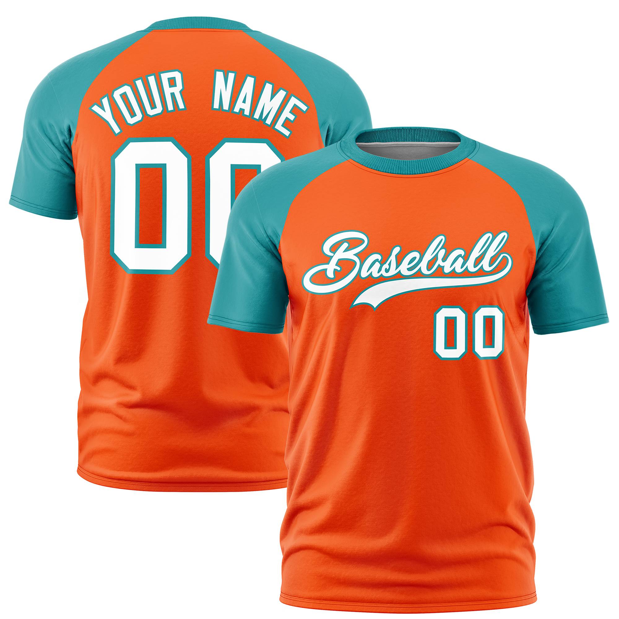 Custom Orange Aqua Raglan Sleeves Performance T-Shirt