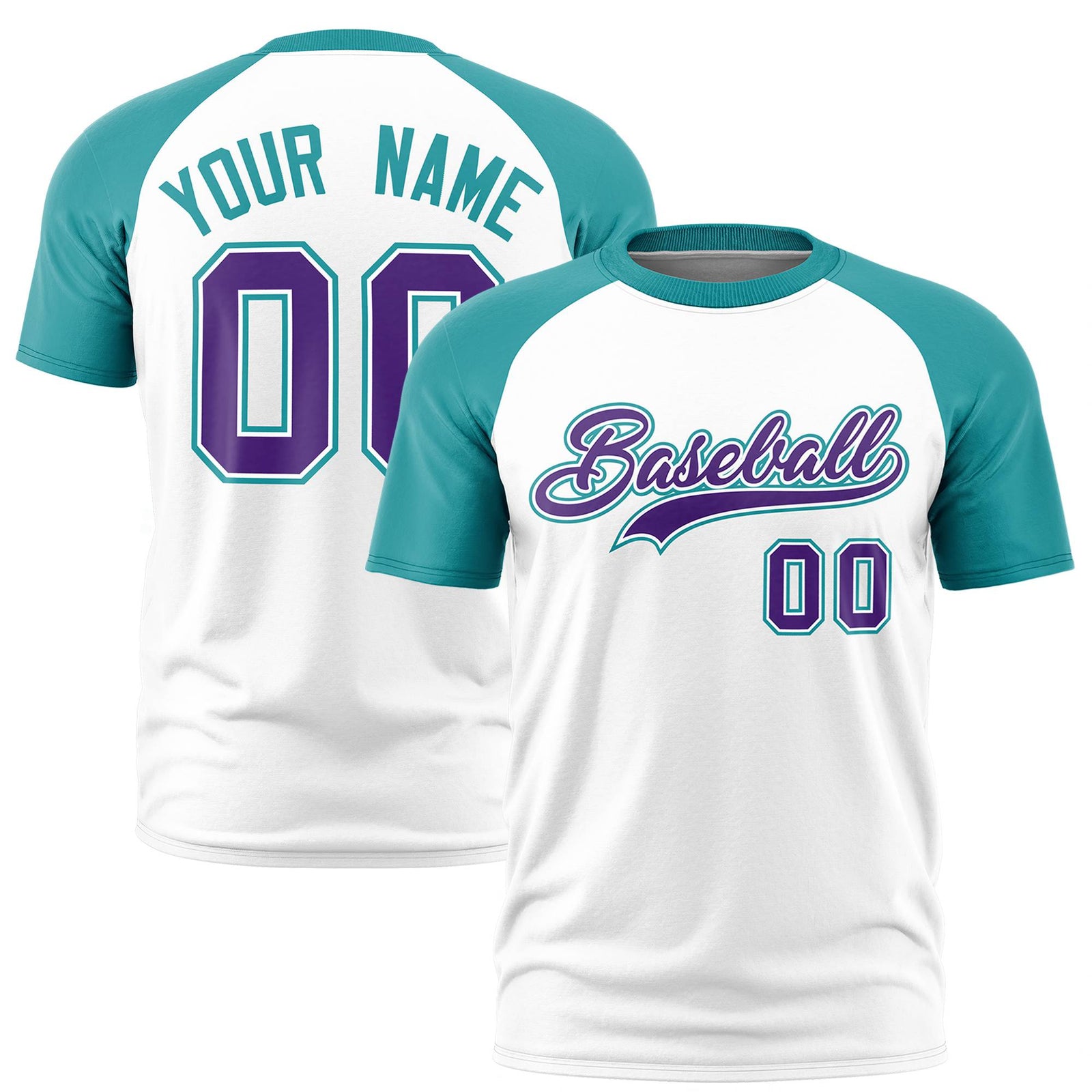 Custom White Aqua Raglan Sleeves Performance T-Shirt