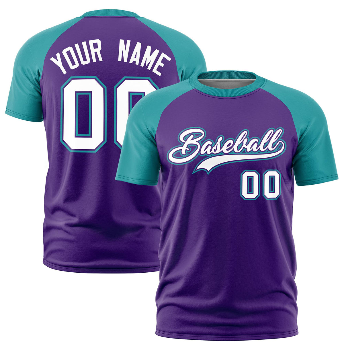 Custom Purple Aqua Raglan Sleeves Performance T-Shirt