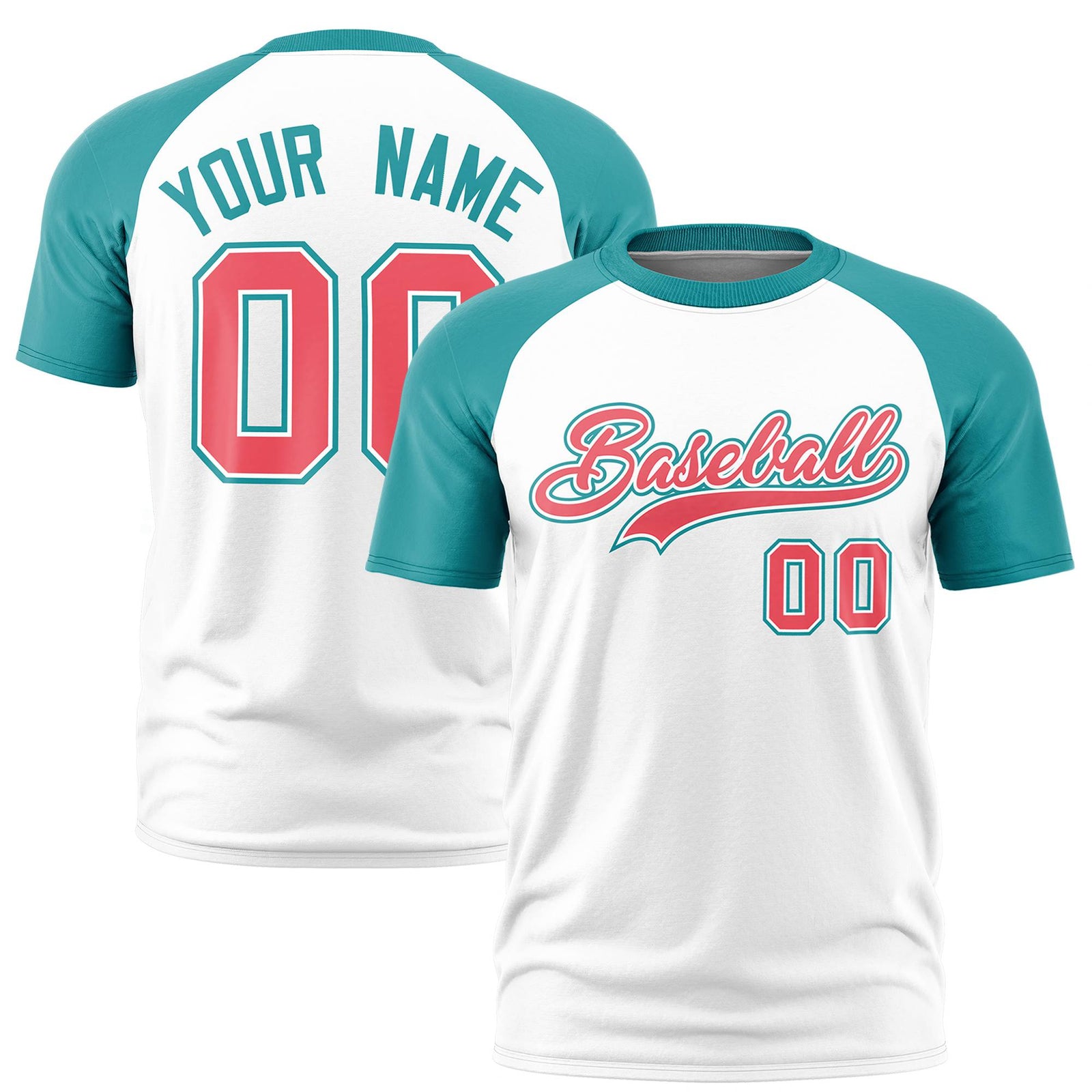 Custom White Aqua Raglan Sleeves Performance T-Shirt