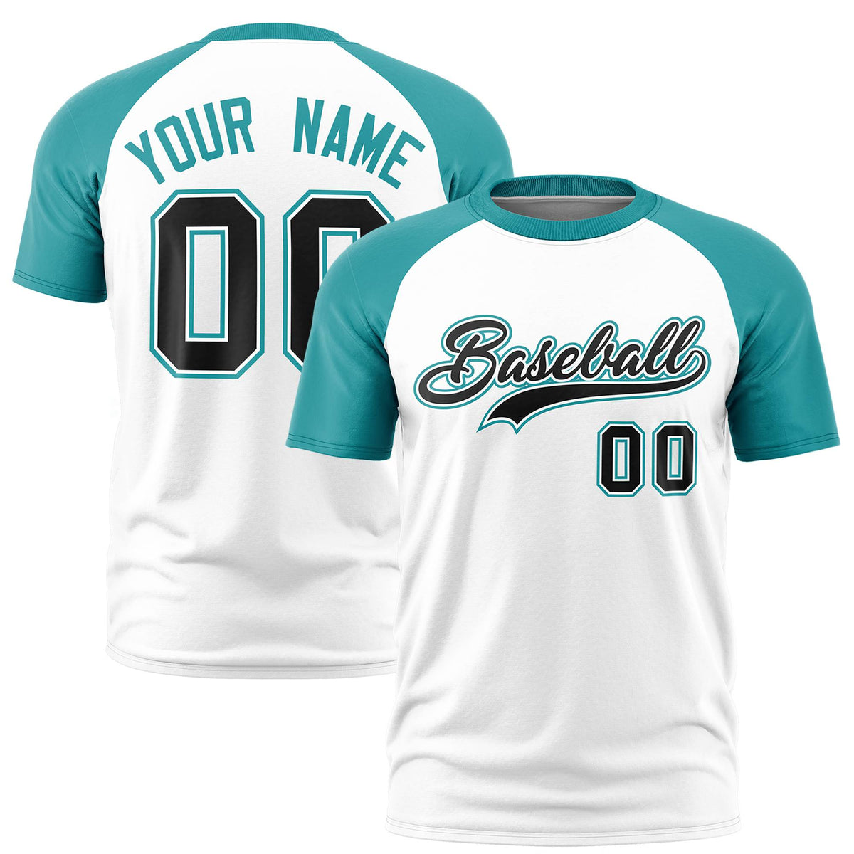 Custom White Aqua Raglan Sleeves Performance T-Shirt