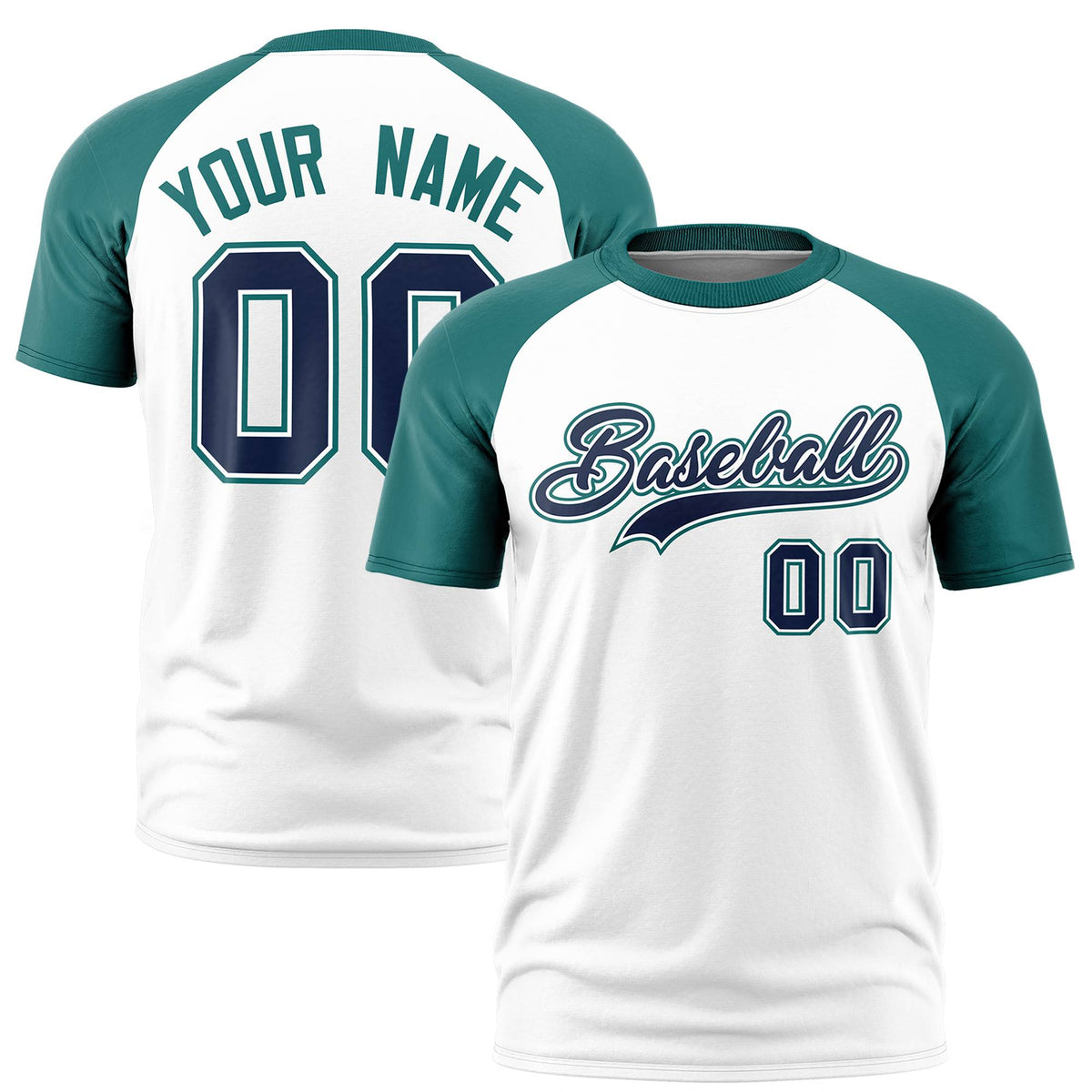 Custom White Aqua Raglan Sleeves Performance T-Shirt