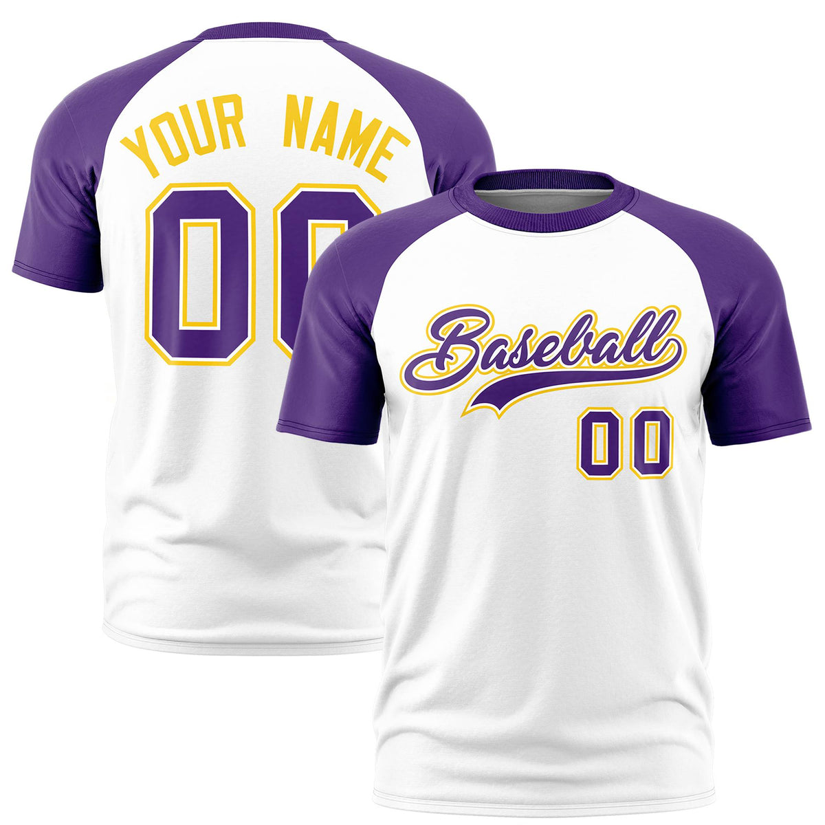 Custom White Purple Raglan Sleeves Performance T-Shirt