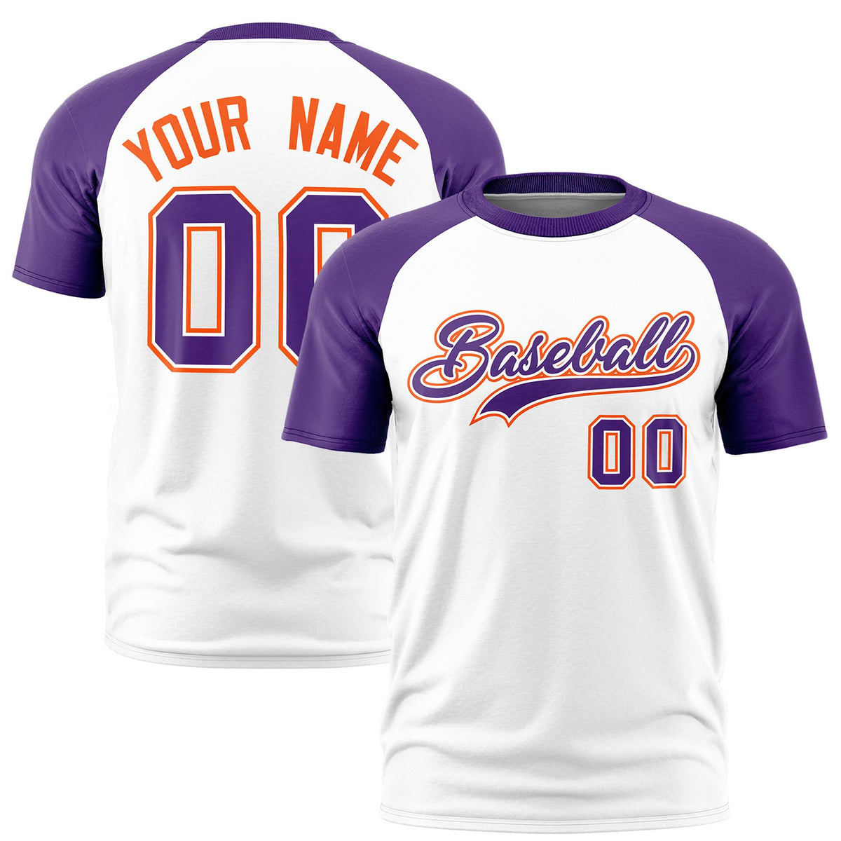 Custom White Purple Raglan Sleeves Performance T-Shirt
