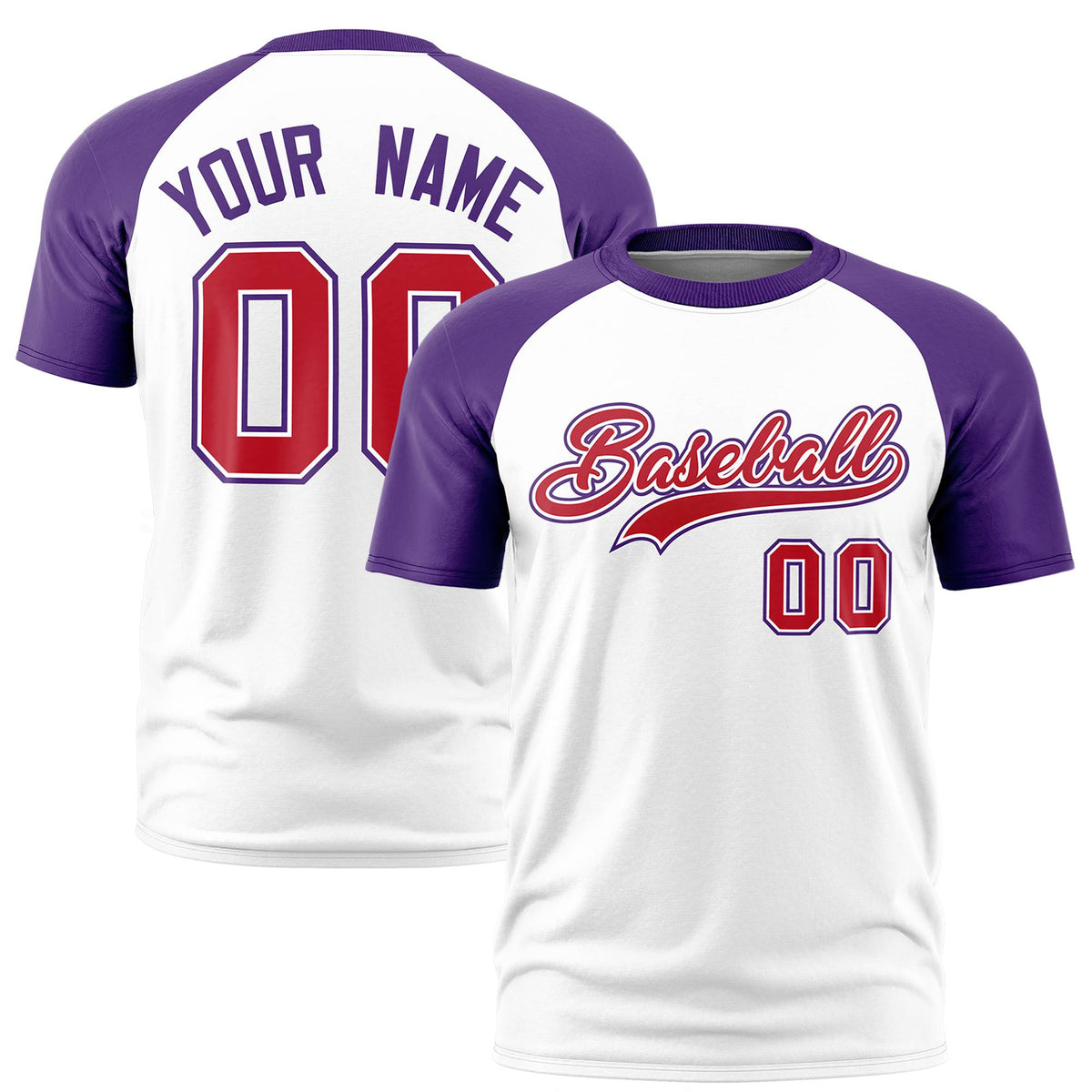 Custom White Purple Raglan Sleeves Performance T-Shirt