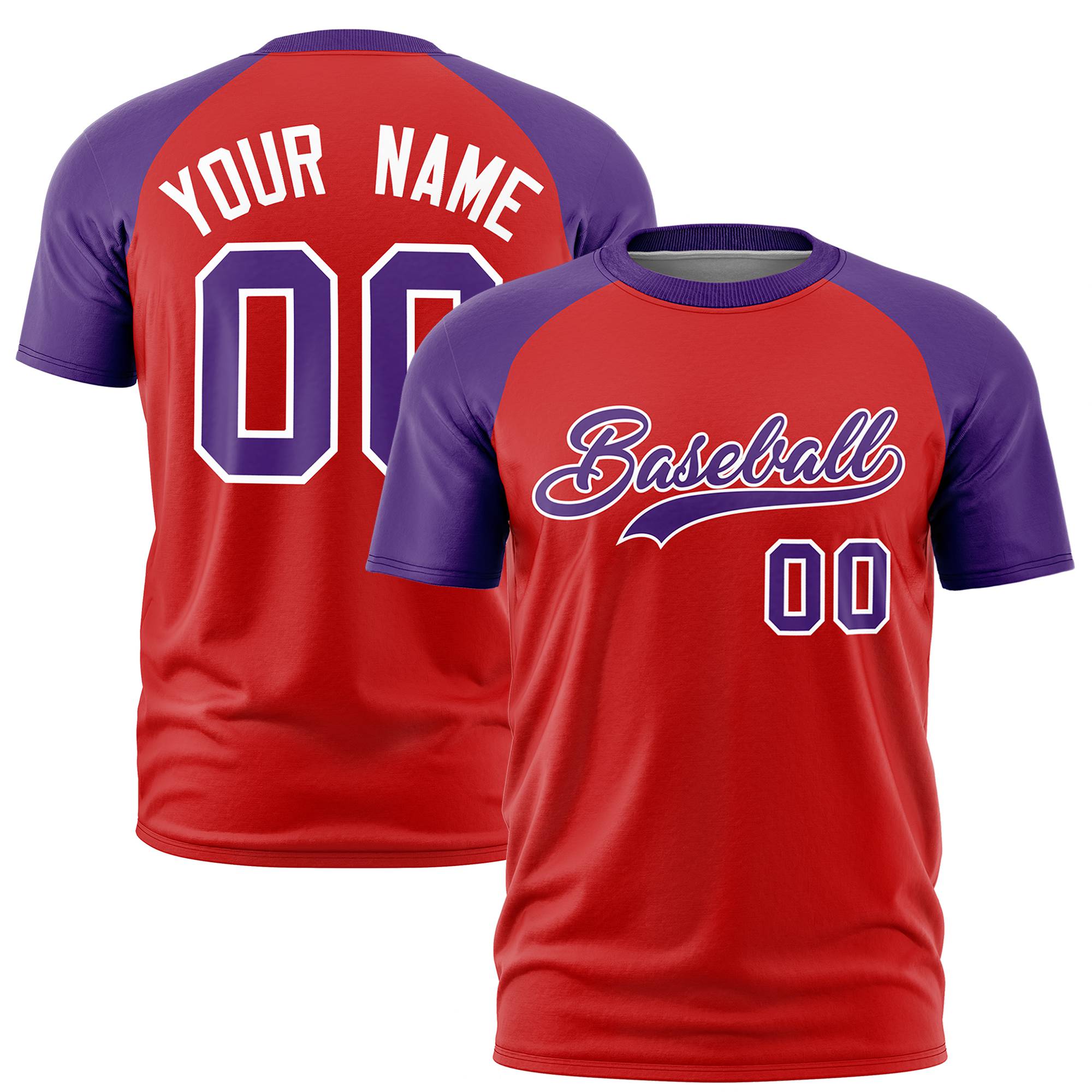 Custom Red Purple Raglan Sleeves Performance T-Shirt