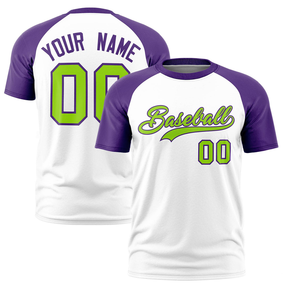 Custom White Purple Raglan Sleeves Performance T-Shirt