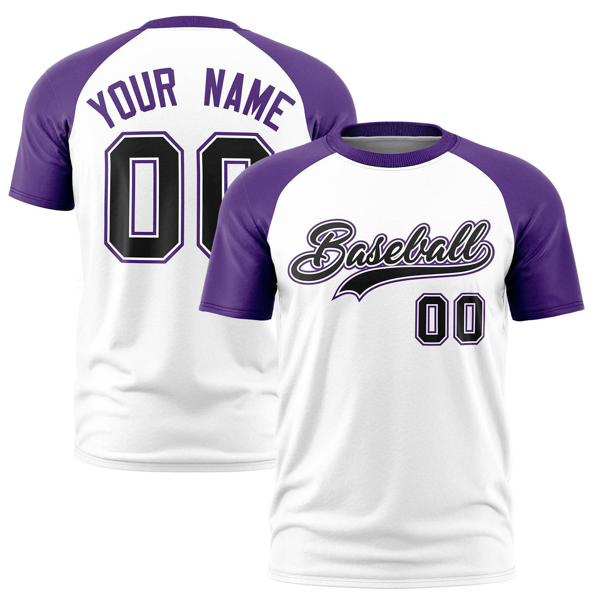 Custom White Purple Raglan Sleeves Performance T-Shirt