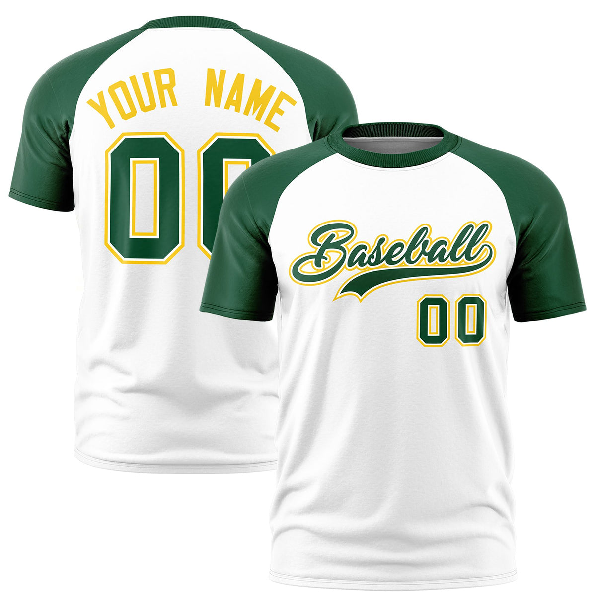 Custom White Green Raglan Sleeves Performance T-Shirt