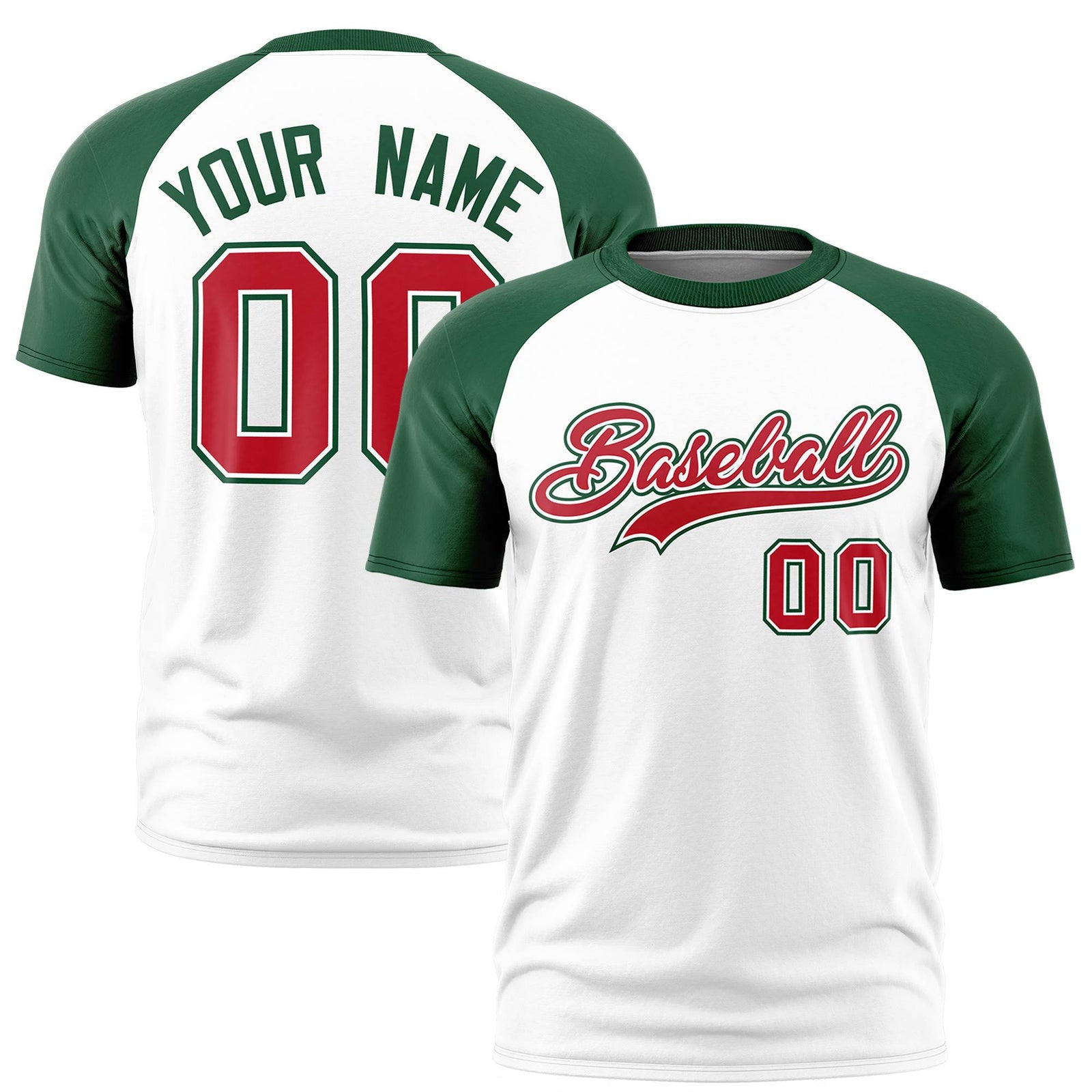 Custom White Green Raglan Sleeves Performance T-Shirt