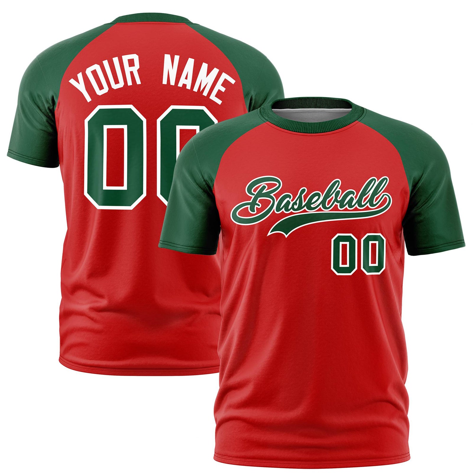Custom Red Green Raglan Sleeves Performance T-Shirt