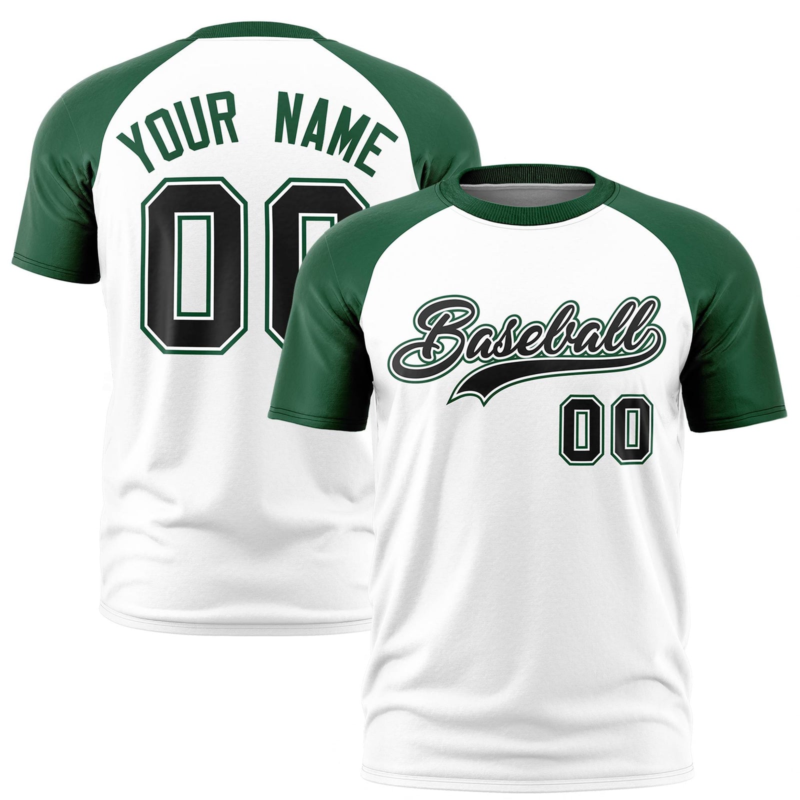 Custom White Green Raglan Sleeves Performance T-Shirt