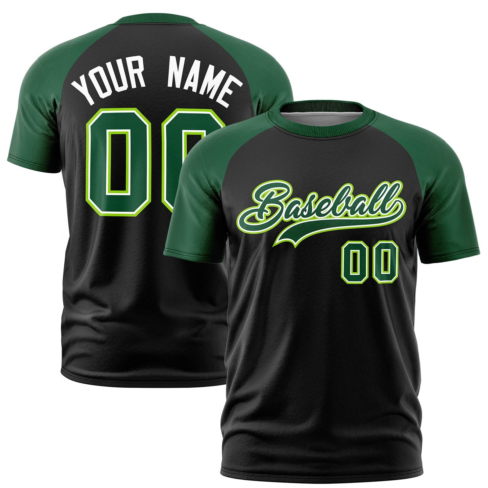 Custom White Green Raglan Sleeves Performance T-Shirt