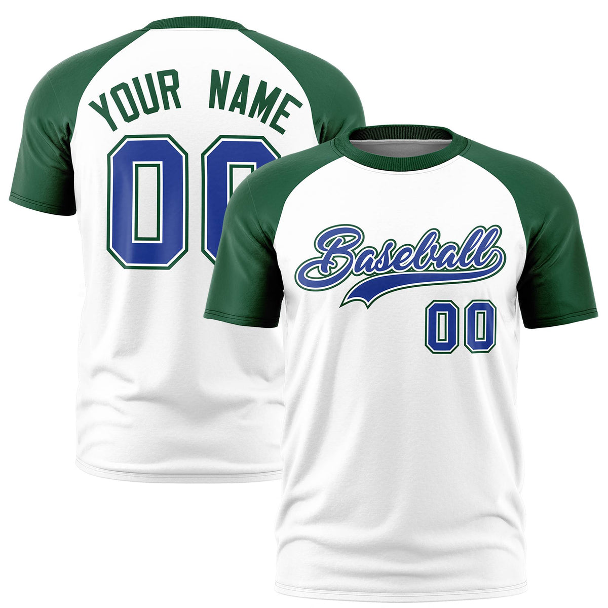 Custom White Green Raglan Sleeves Performance T-Shirt
