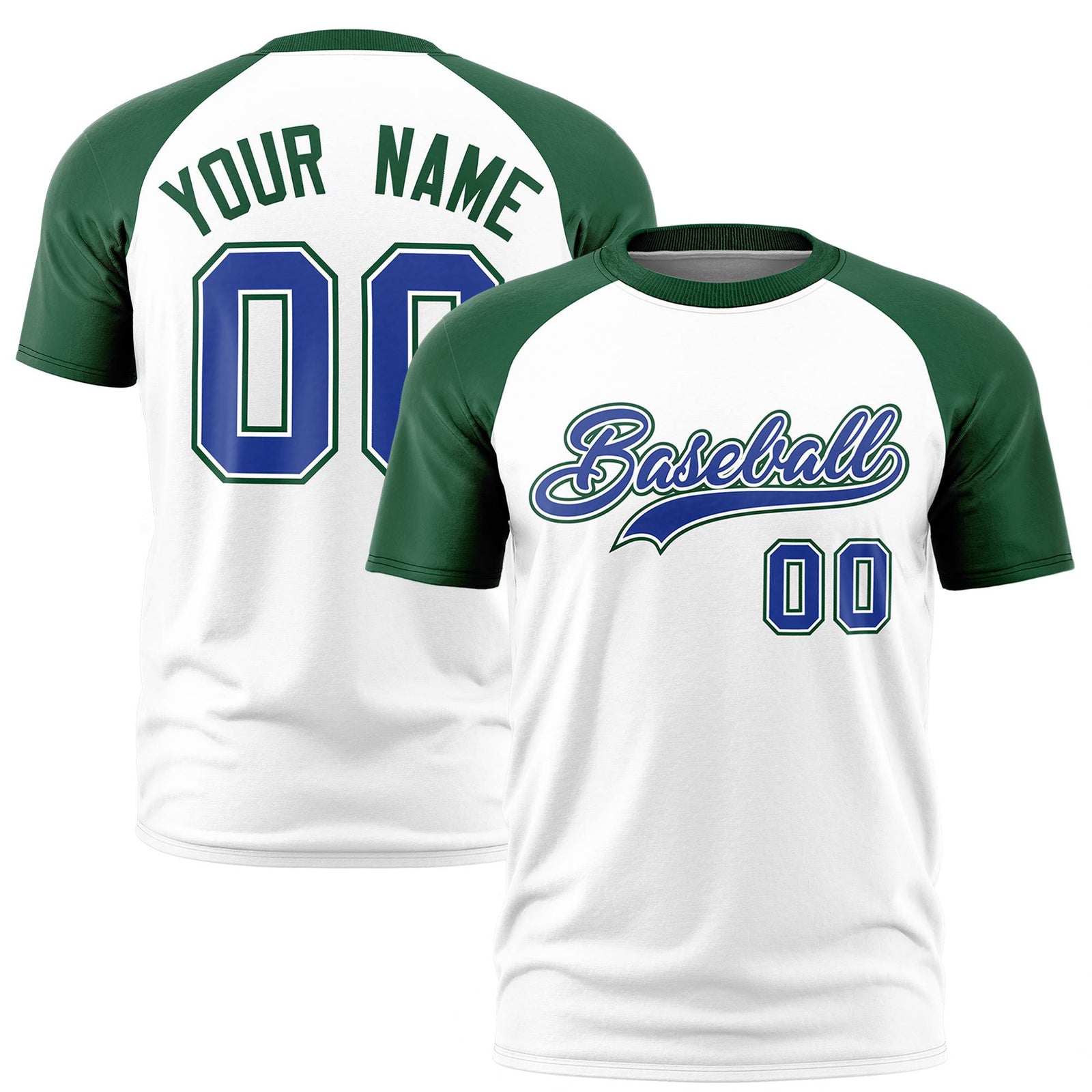Custom White Green Raglan Sleeves Performance T-Shirt