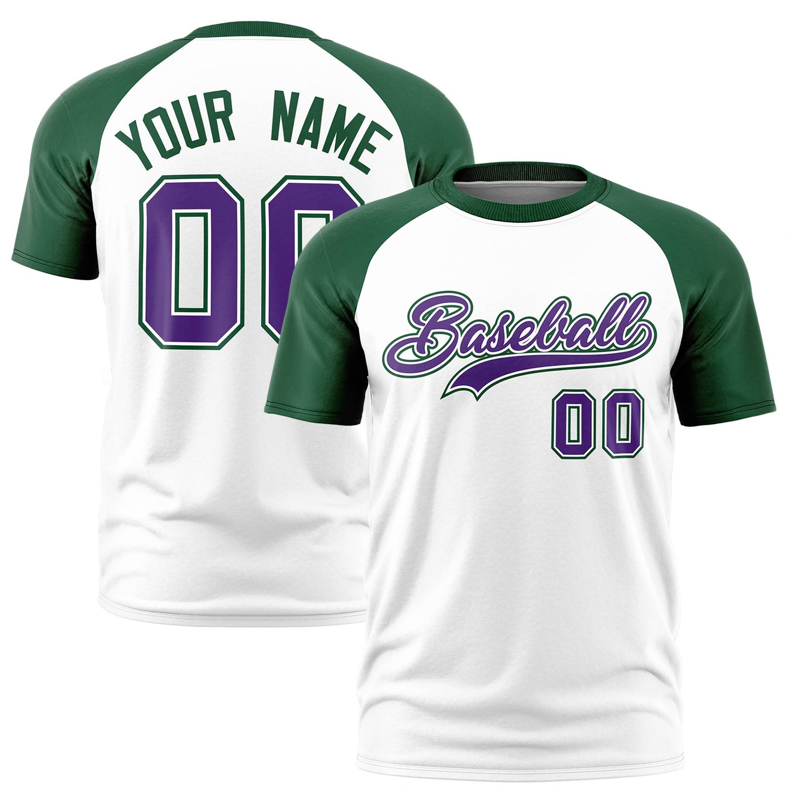Custom White Green Raglan Sleeves Performance T-Shirt
