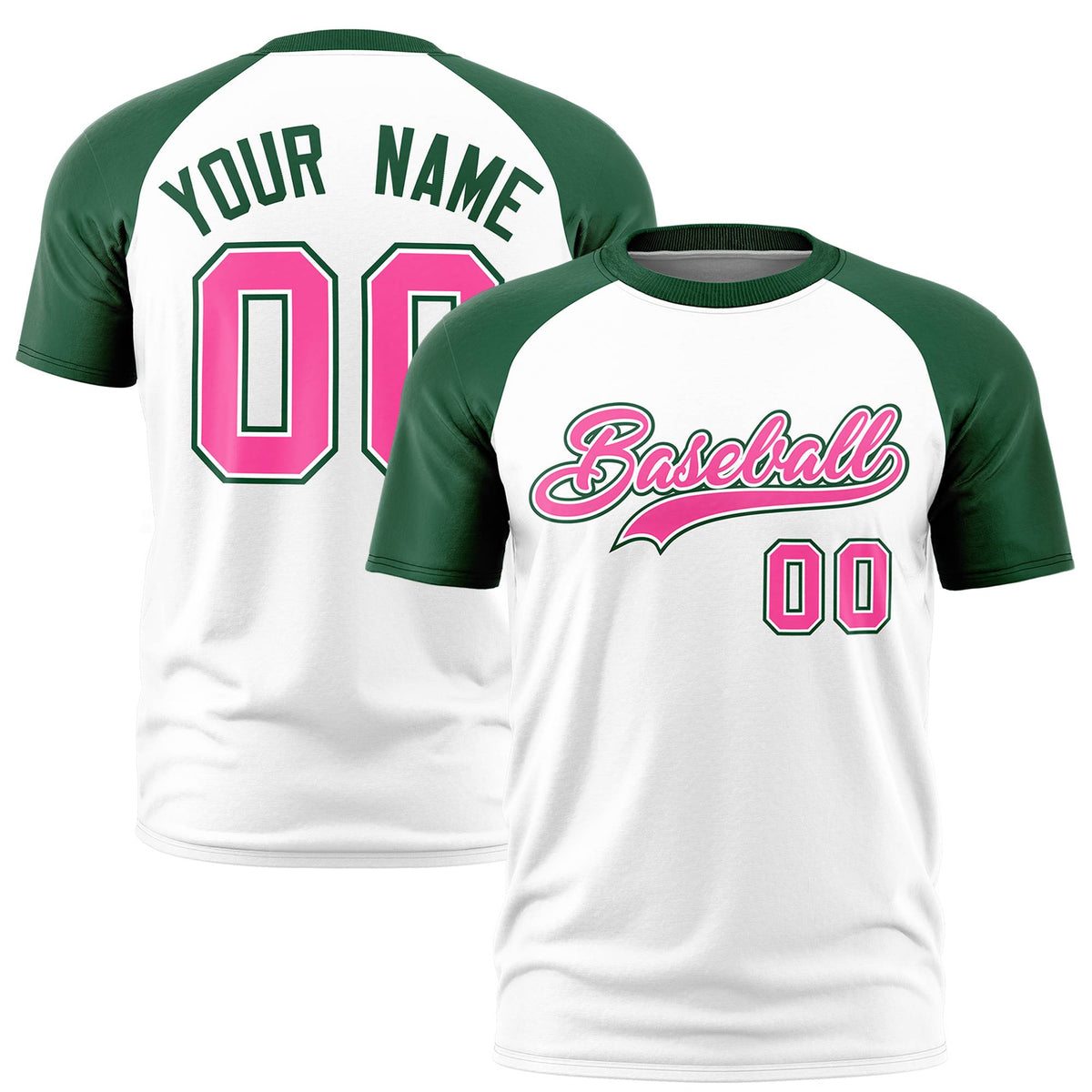 Custom White Green Raglan Sleeves Performance T-Shirt