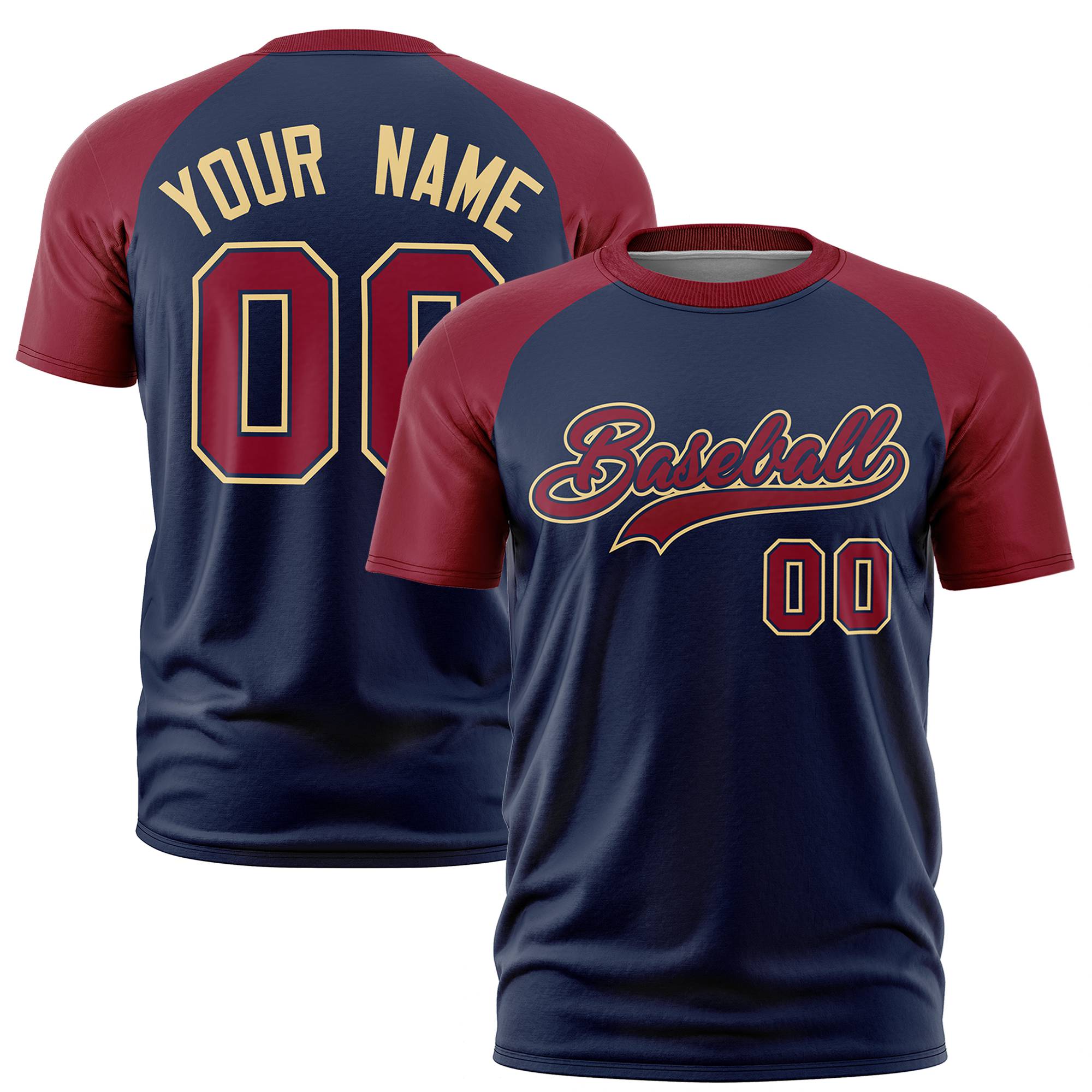 Custom Navy Crimson Raglan Sleeves Performance T-Shirt