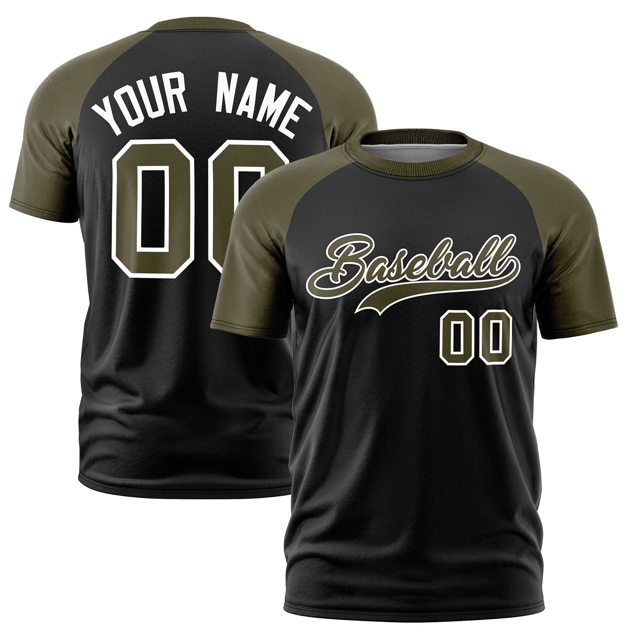 Custom Black Olive Raglan Sleeves Performance T-Shirt