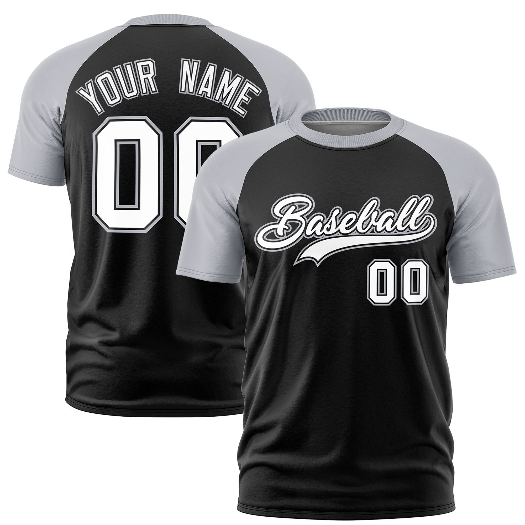 Custom Black Gray Raglan Sleeves Performance T-Shirt