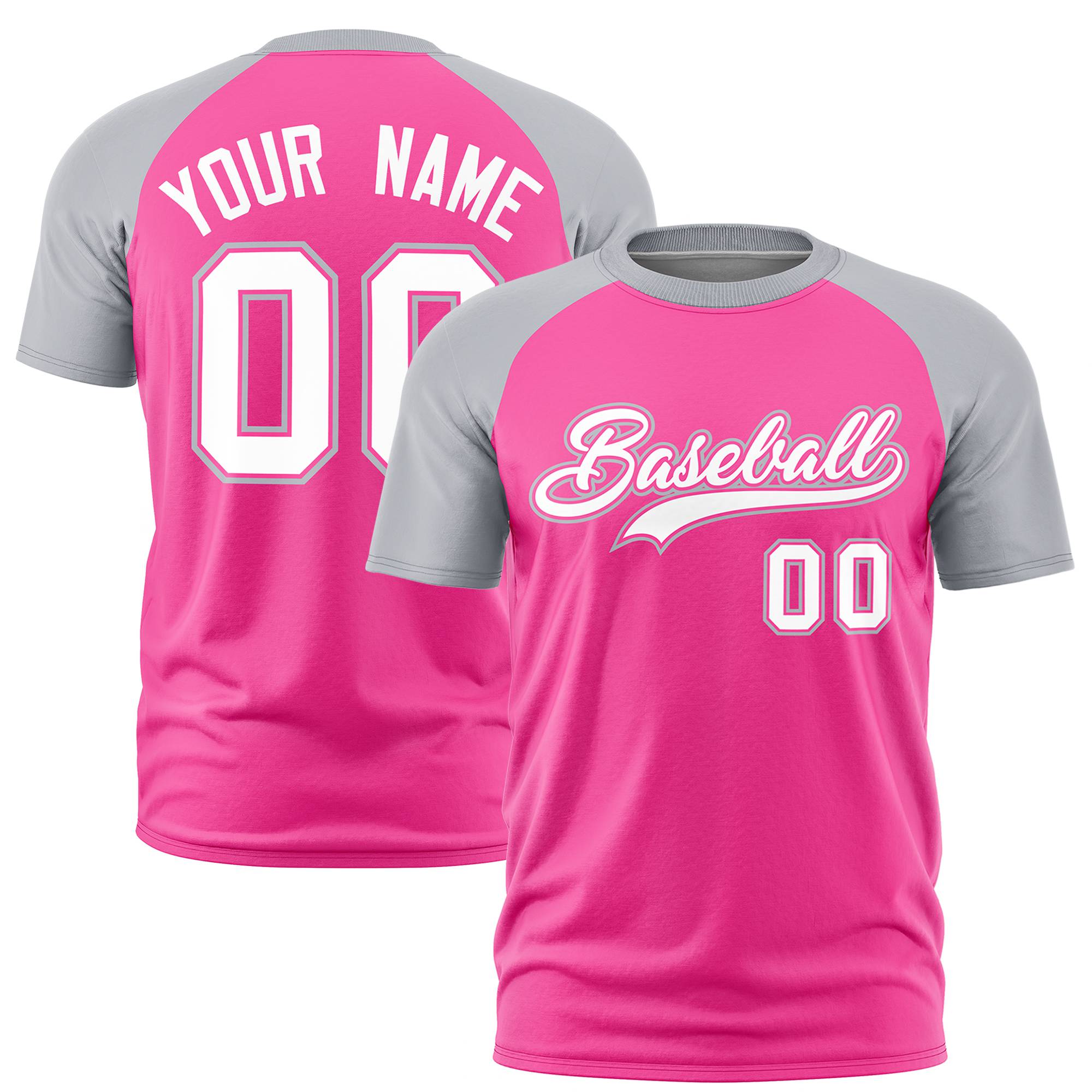 Custom Pink Gray Raglan Sleeves Performance T-Shirt