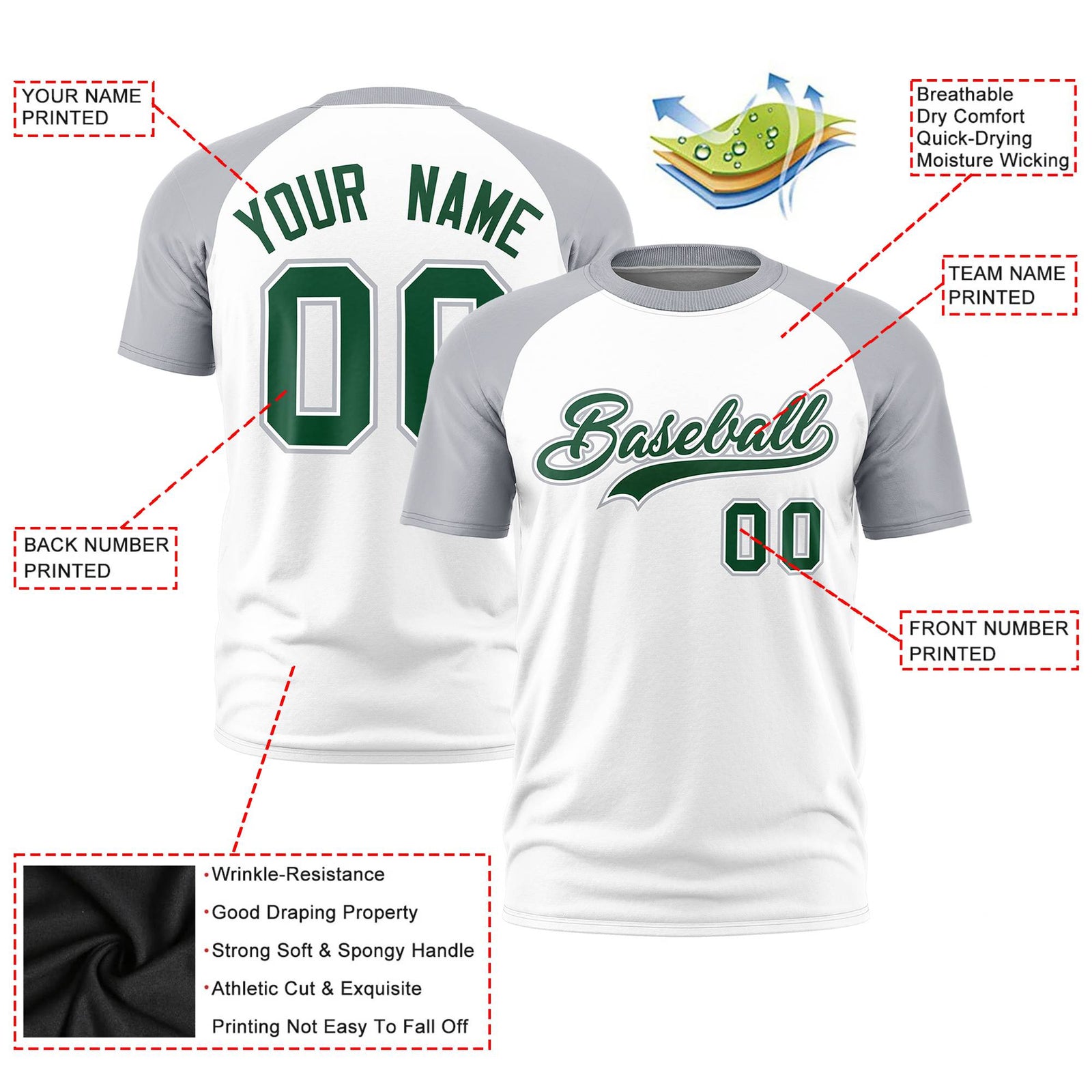 Custom White Gray Raglan Sleeves Performance T-Shirt