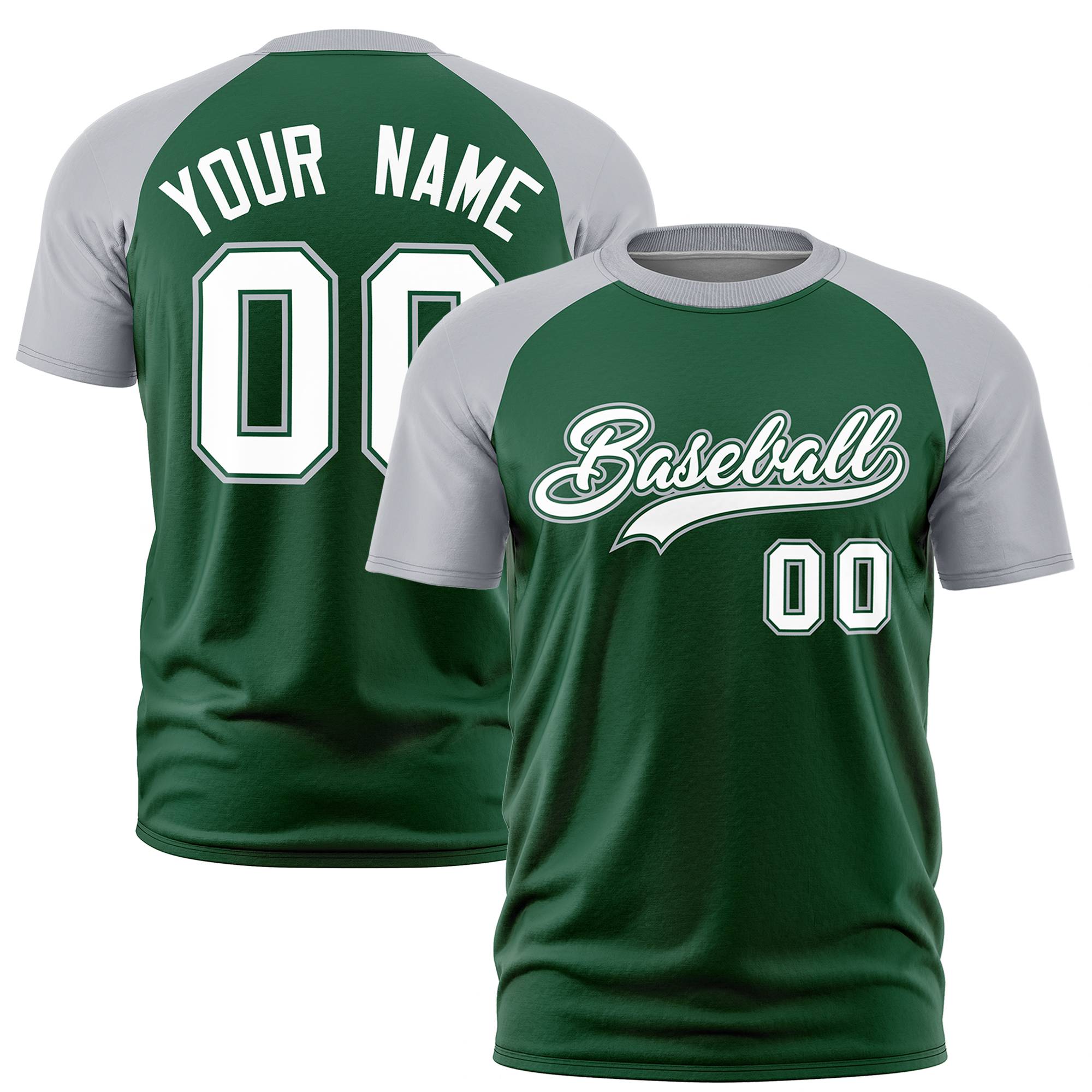 Custom Green Gray Raglan Sleeves Performance T-Shirt