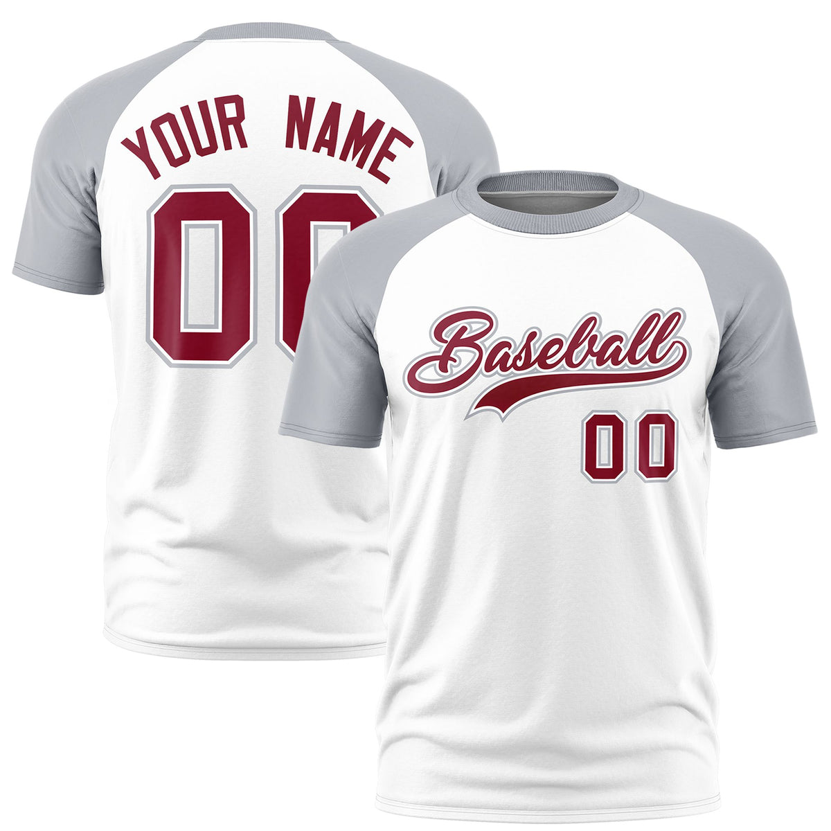 Custom White Gray Raglan Sleeves Performance T-Shirt