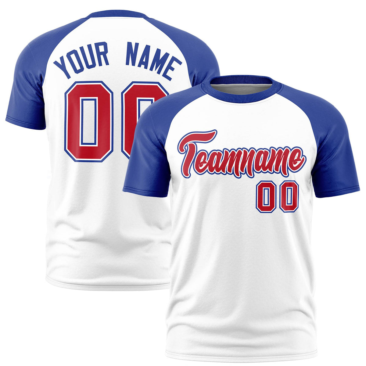 Custom White Royal Blue Raglan Sleeves Performance T-Shirt
