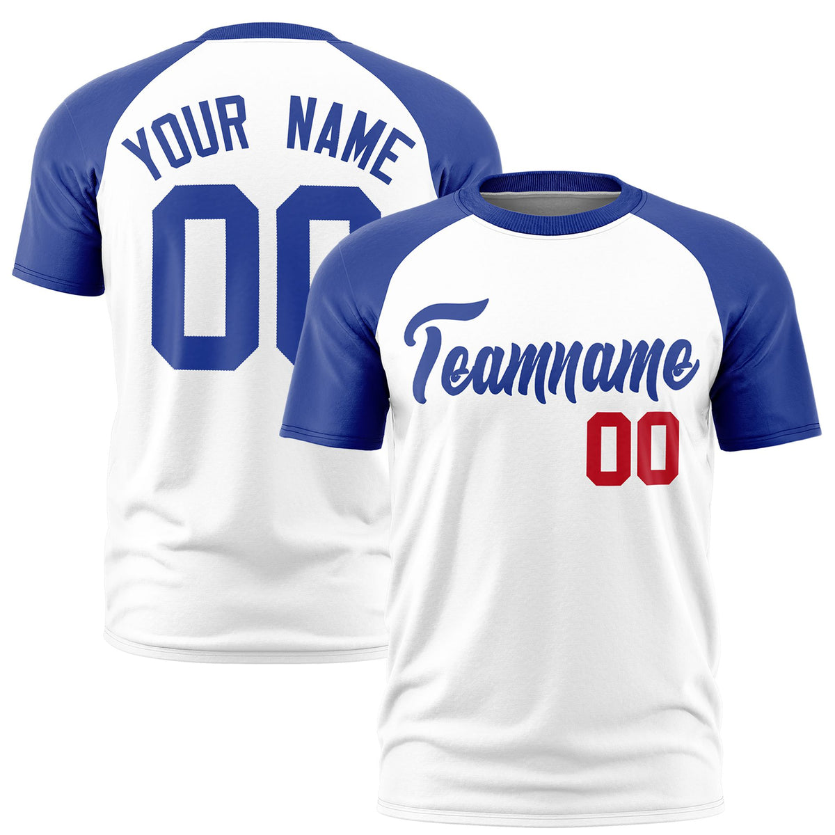 Custom White Royal Blue Raglan Sleeves Performance T-Shirt