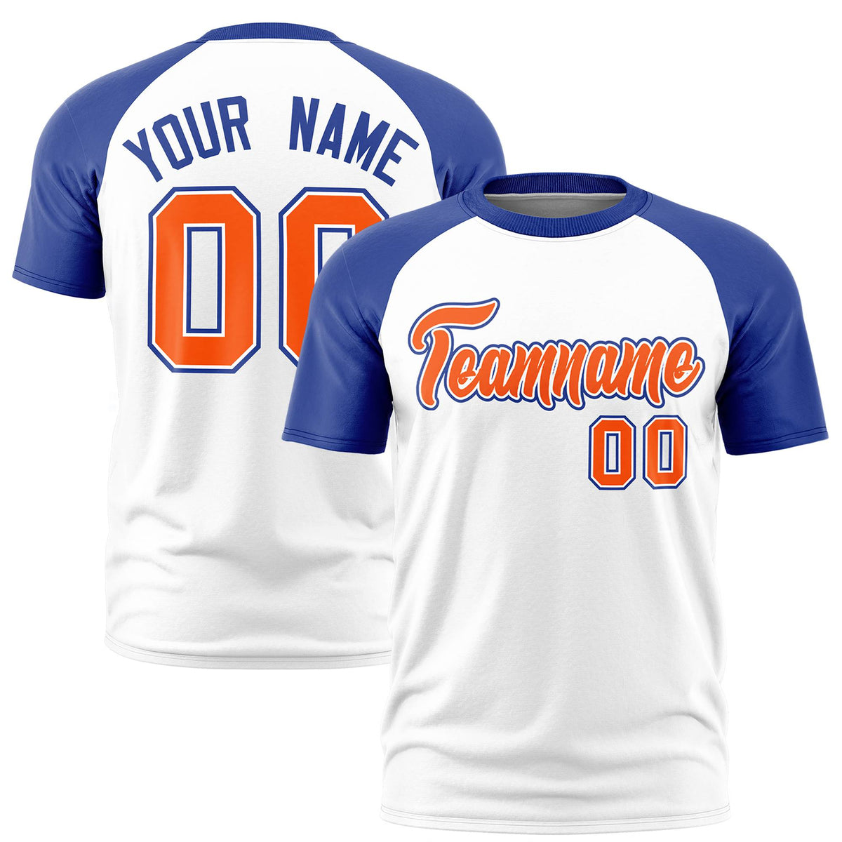 Custom White Royal Blue Raglan Sleeves Performance T-Shirt