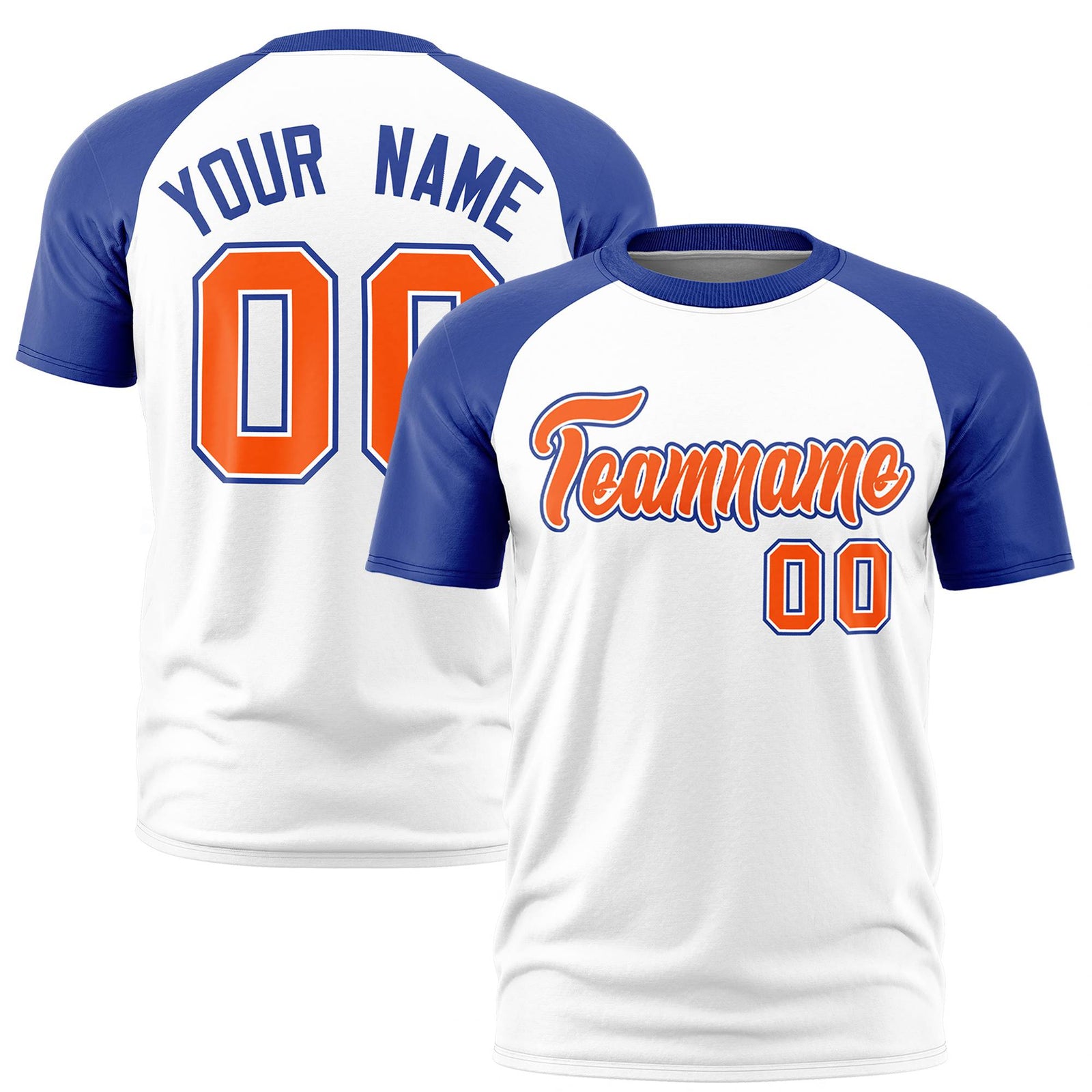 Custom White Royal Blue Raglan Sleeves Performance T-Shirt